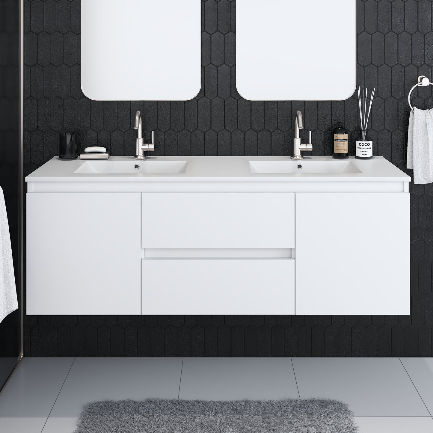 Salt 60" Double SInk Bathroom Vanity with integrated counter top