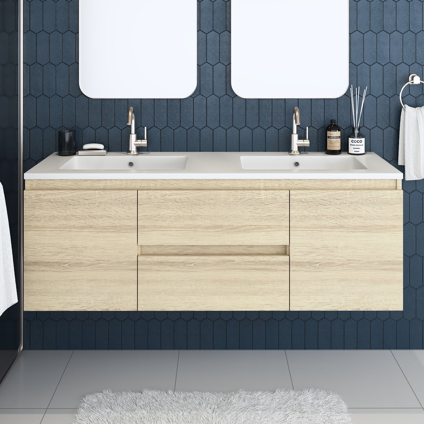 Salt 60" Double SInk Bathroom Vanity with integrated counter top