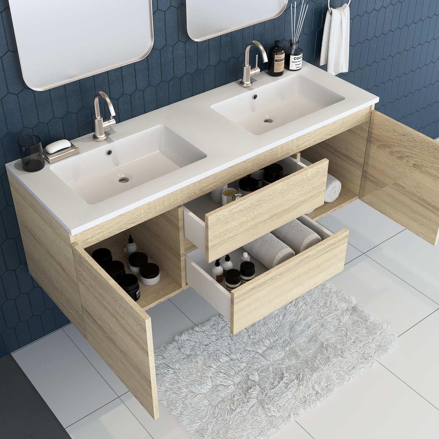 Salt 60" Double SInk Bathroom Vanity with integrated counter top