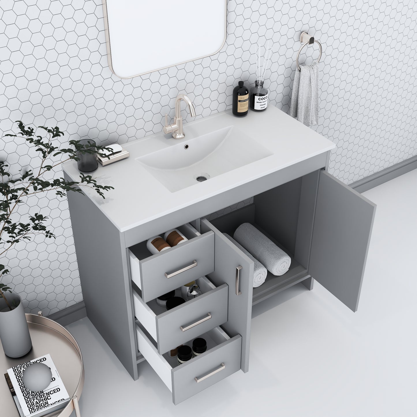 Snow 40" Bathroom Vanity with integrated counter top Left Side Drawers