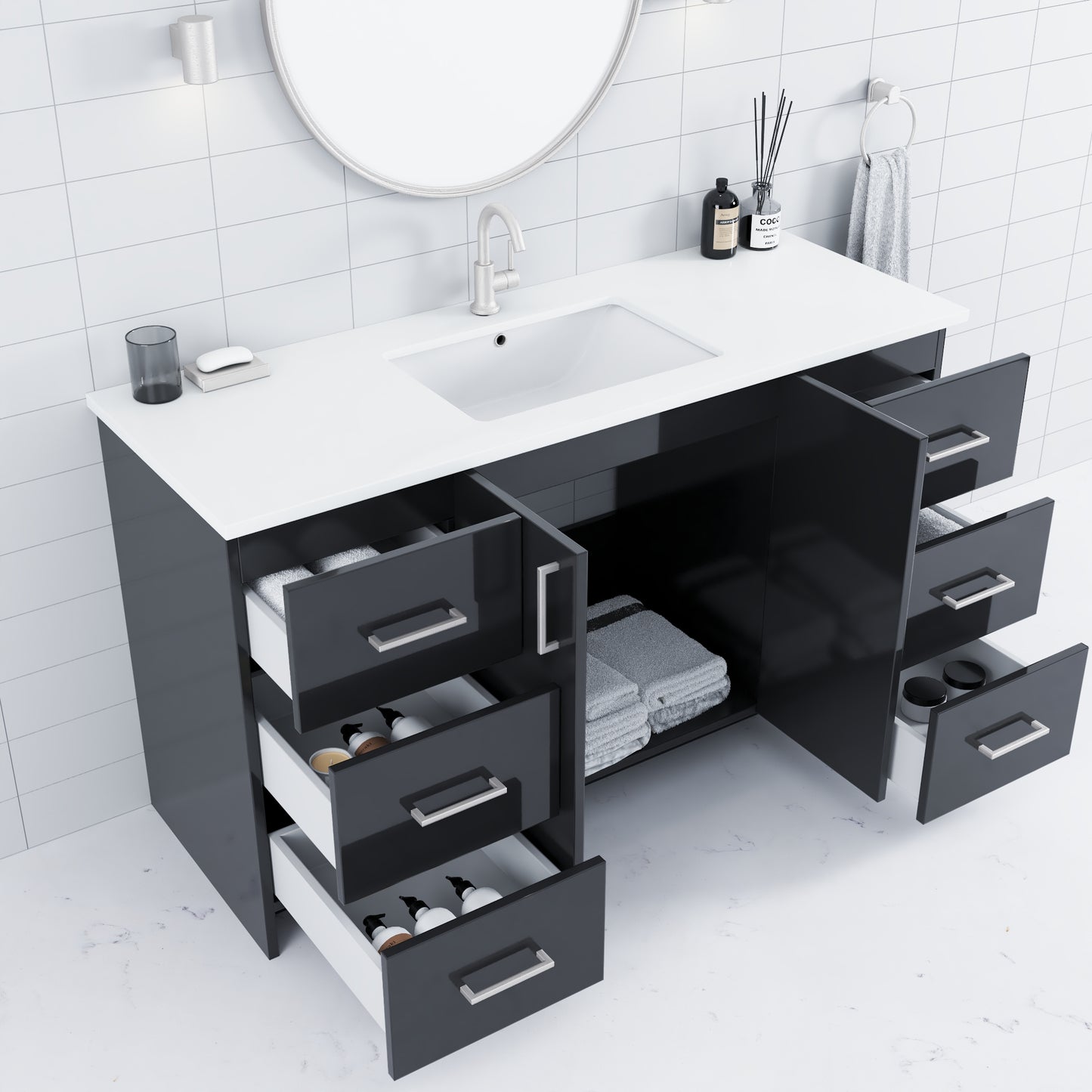 Zuma 60" Bathroom Vanity with integrated counter top