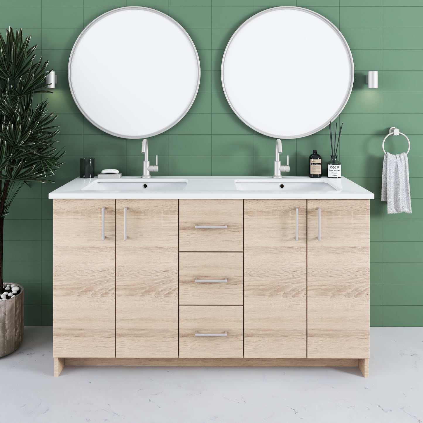 Zuma 60" Double Sink Bathroom Vanity with integrated counter top