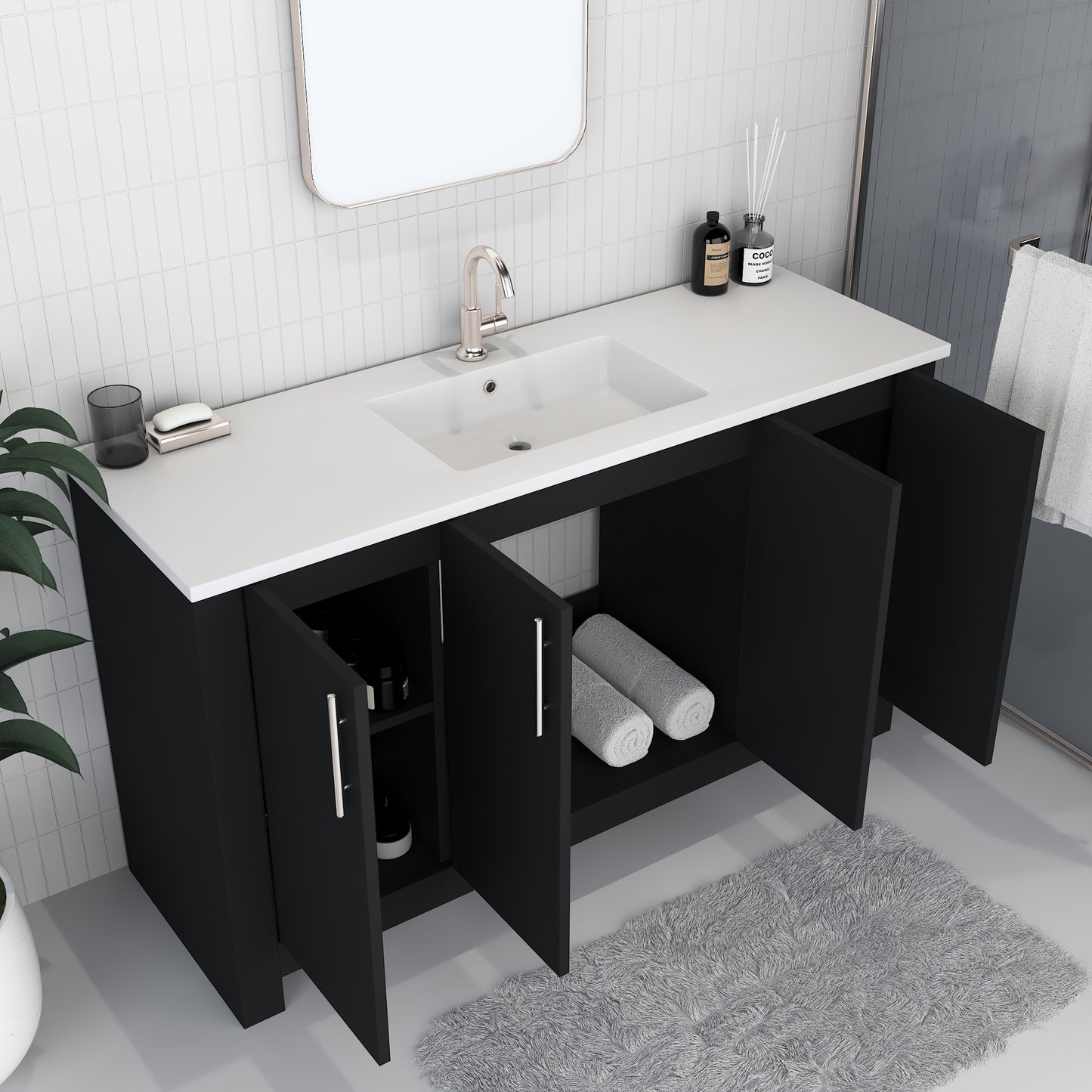 Austin 60" Double Sink Bathroom Vanity with Acrylic integrated counter top