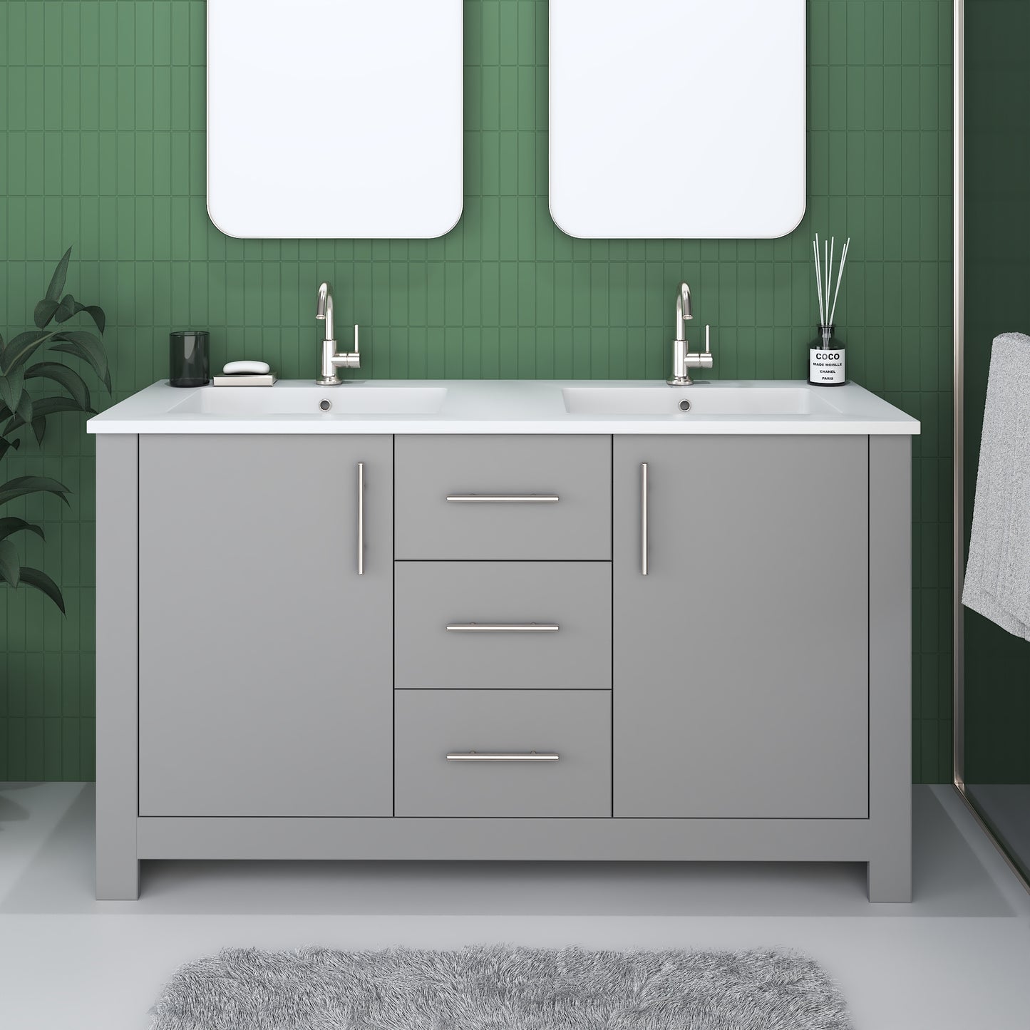 Austin 60" Double Sink Bathroom Vanity with Acrylic integrated counter top