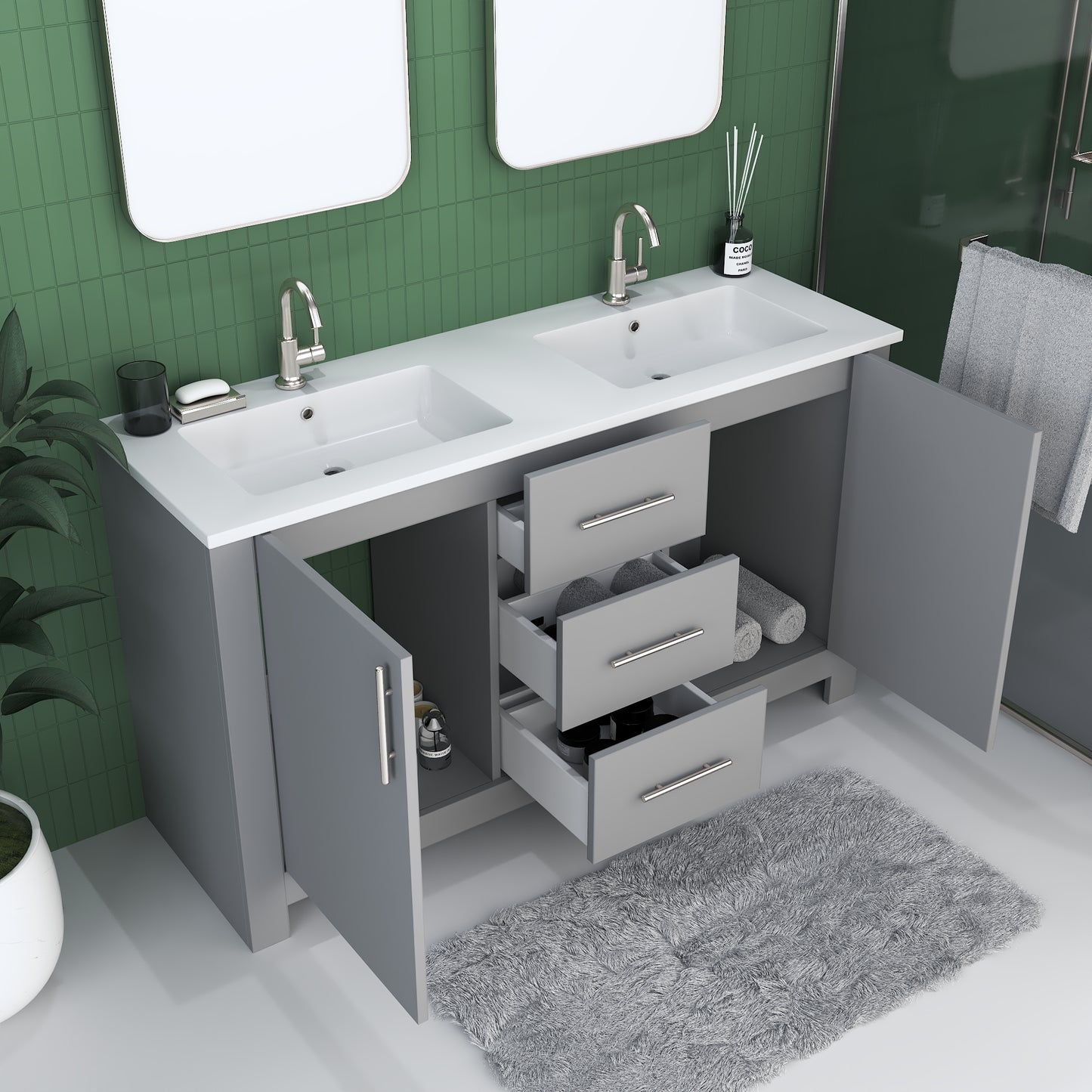 Austin 60" Double Sink Bathroom Vanity with Acrylic integrated counter top