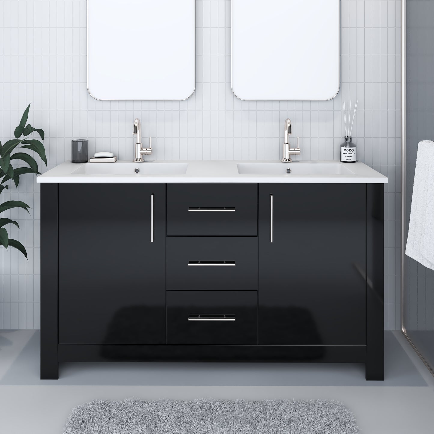 Austin 60" Double Sink Bathroom Vanity with Acrylic integrated counter top