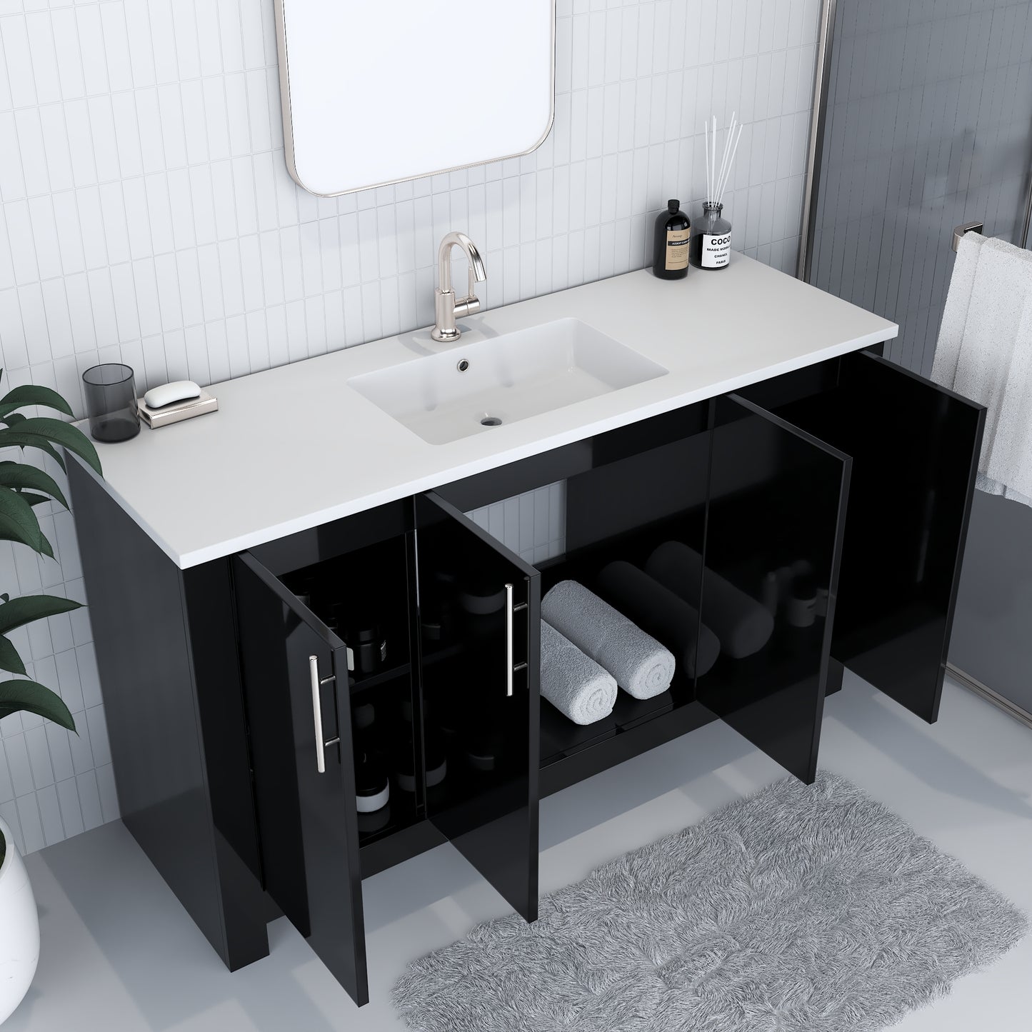 Austin 60" Double Sink Bathroom Vanity with Acrylic integrated counter top