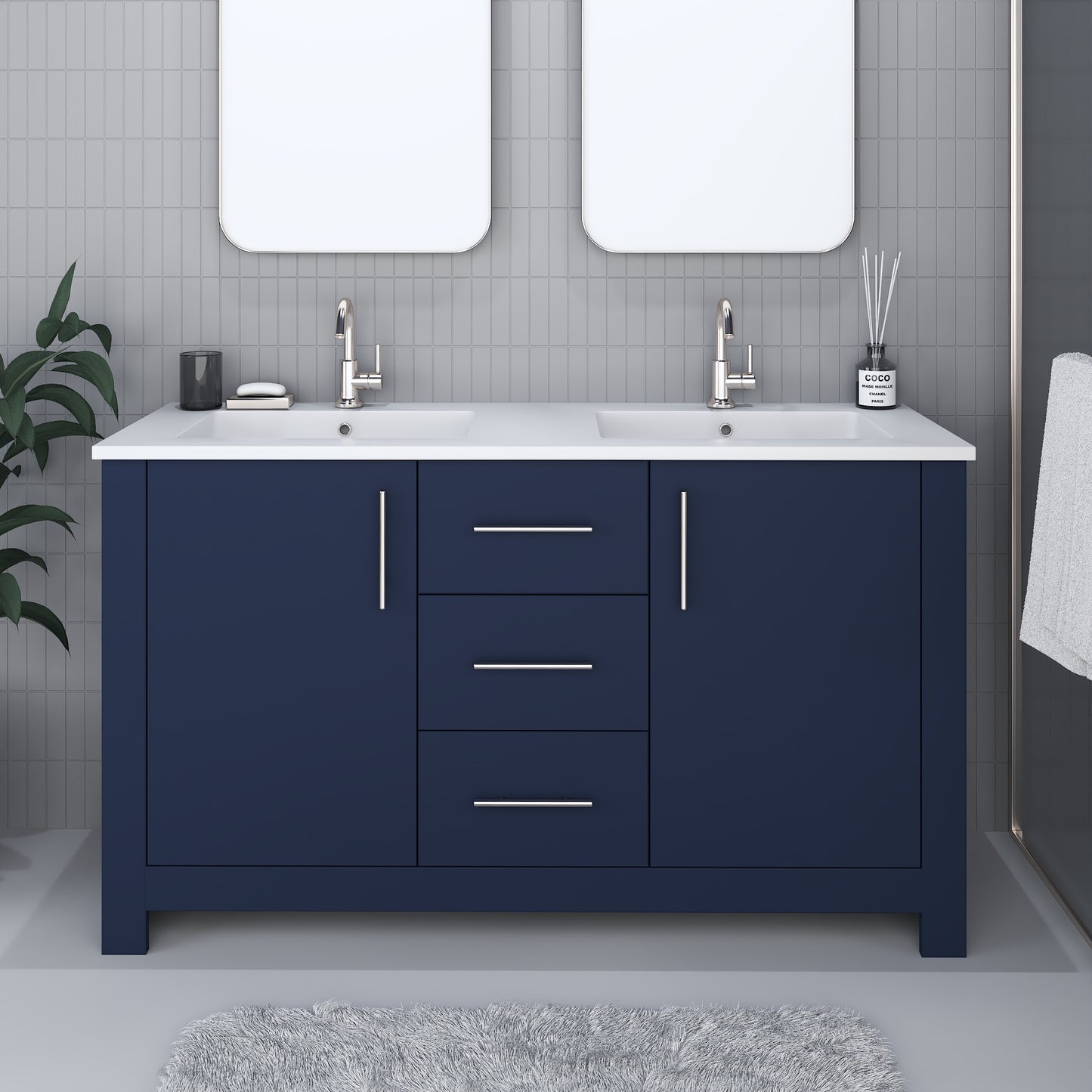 Austin 60" Double Sink Bathroom Vanity with Acrylic integrated counter top