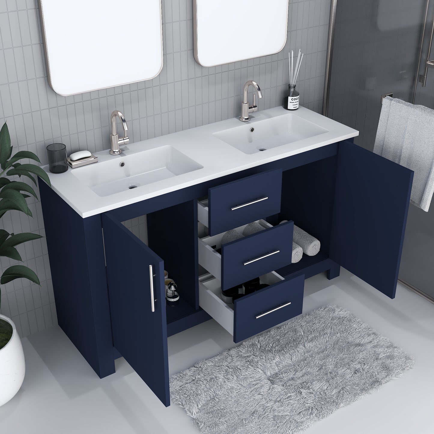 Austin 60" Double Sink Bathroom Vanity with Acrylic integrated counter top