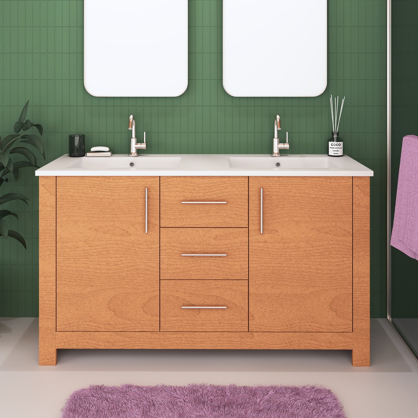 Austin 60" Double Sink Bathroom Vanity with Acrylic integrated counter top