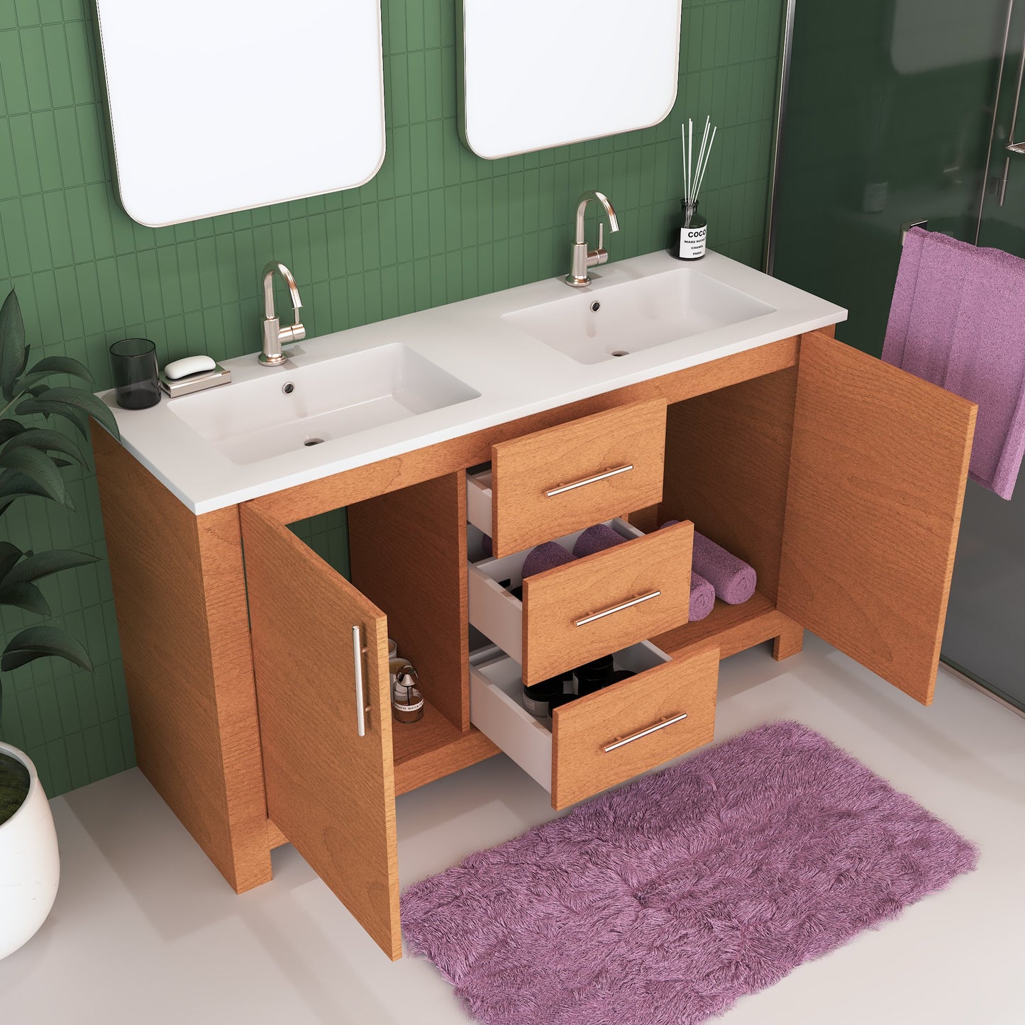 Austin 60" Double Sink Bathroom Vanity with Acrylic integrated counter top