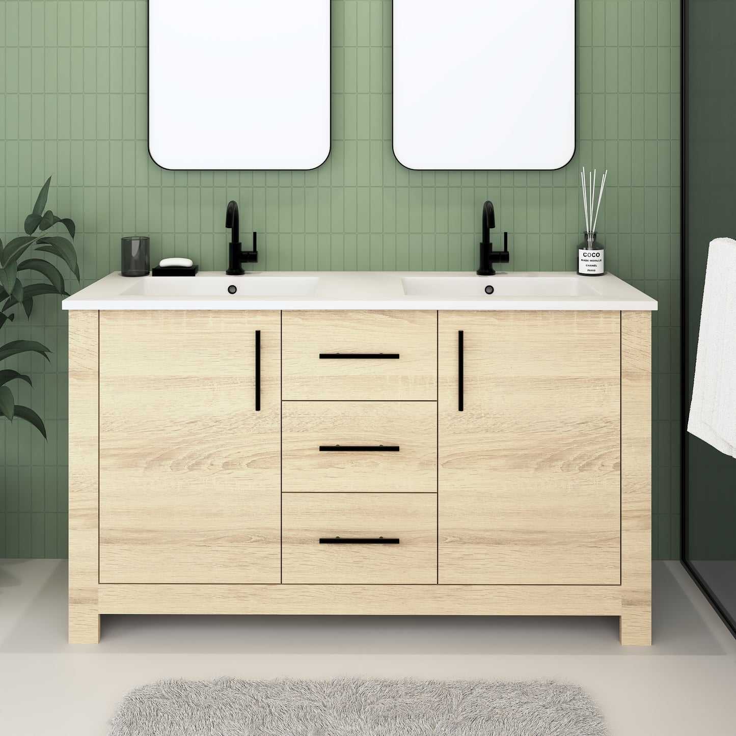 Austin 60" Double Sink Bathroom Vanity with Acrylic integrated counter top