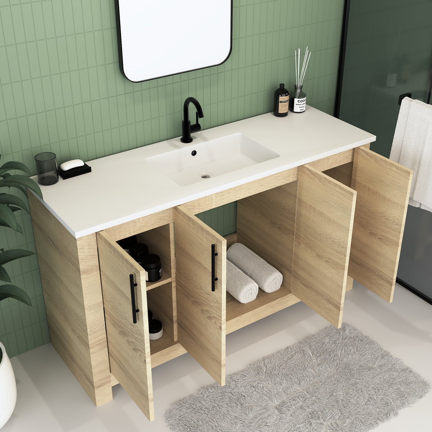 Austin 60" Double Sink Bathroom Vanity with Acrylic integrated counter top