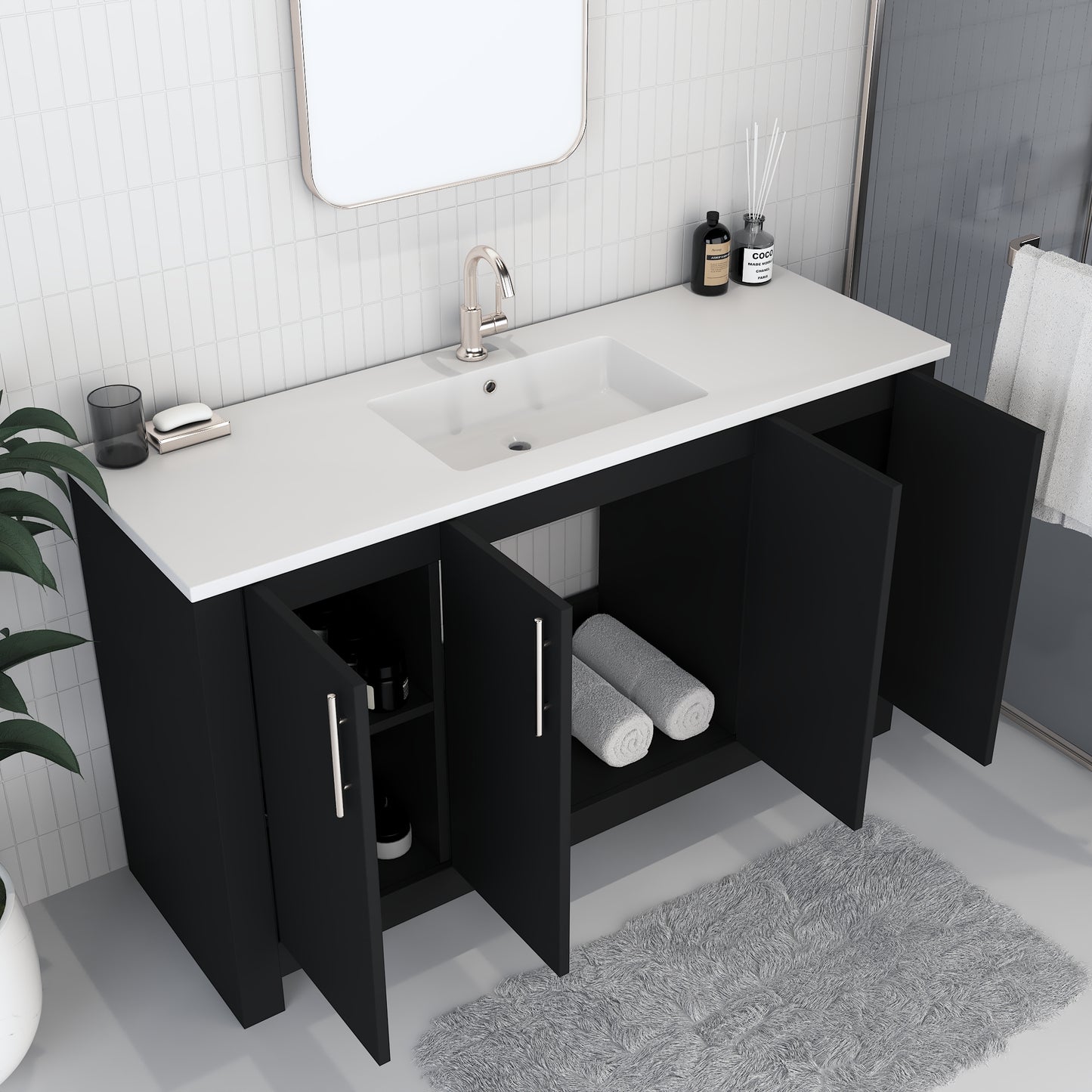 Austin 60" Single Sink Bathroom Vanity with Acrylic integrated counter top