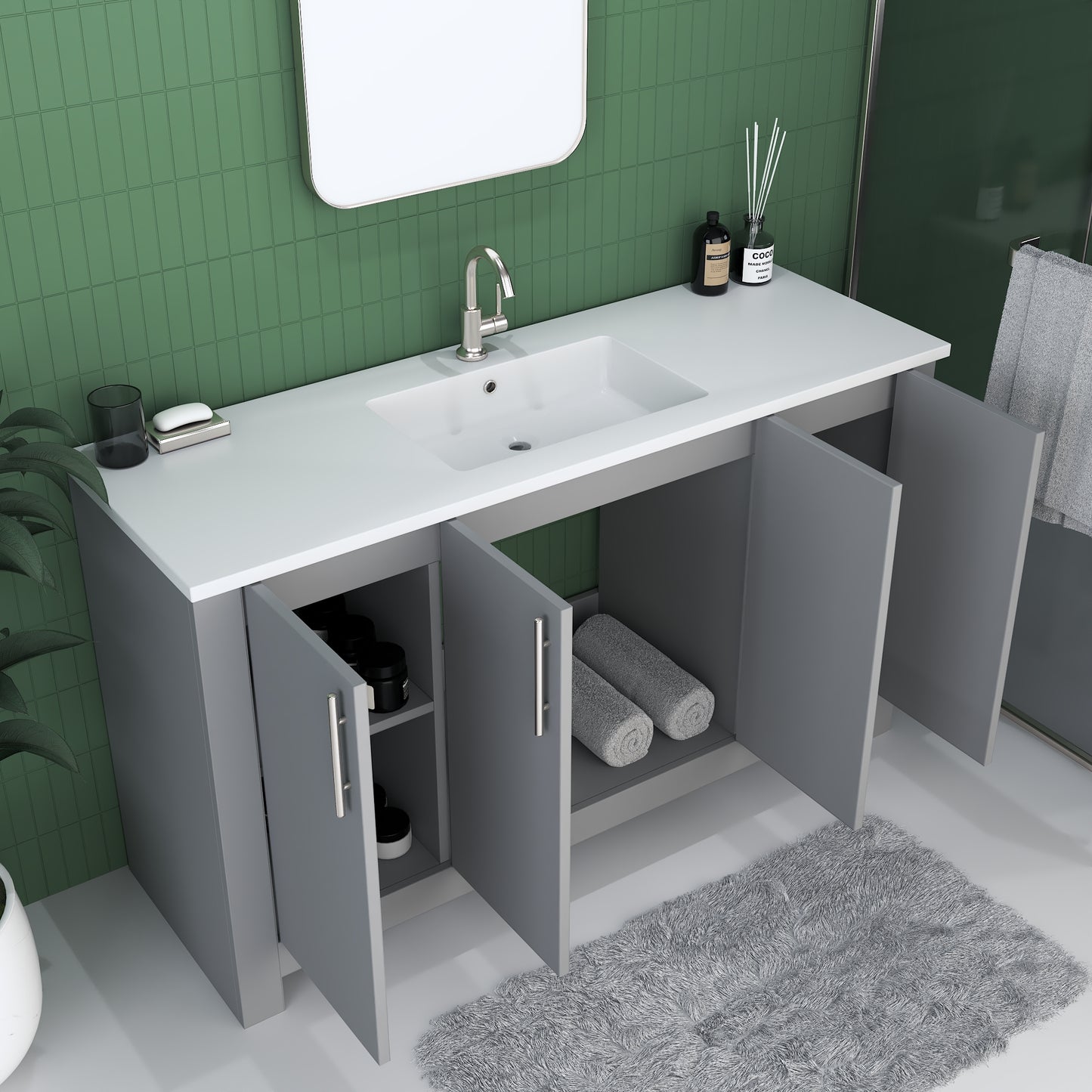 Austin 60" Single Sink Bathroom Vanity with Acrylic integrated counter top