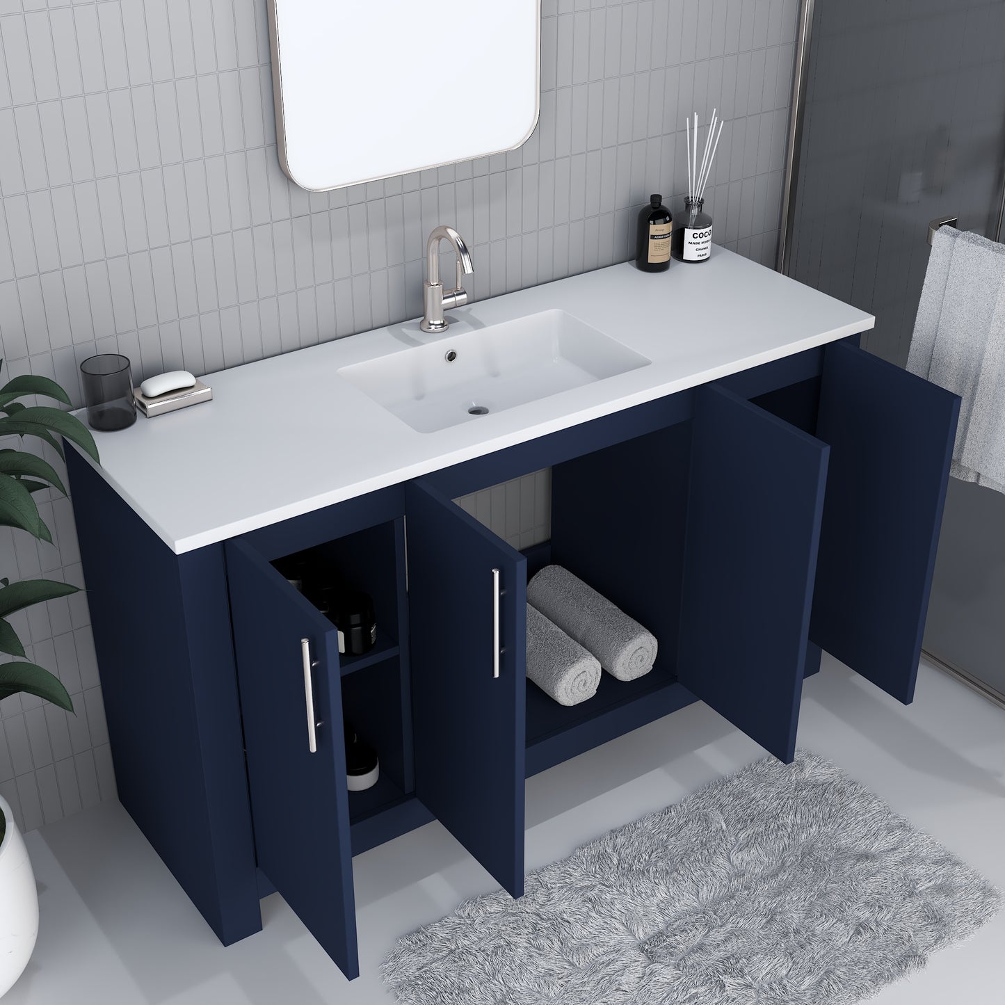 Austin 60" Single Sink Bathroom Vanity with Acrylic integrated counter top