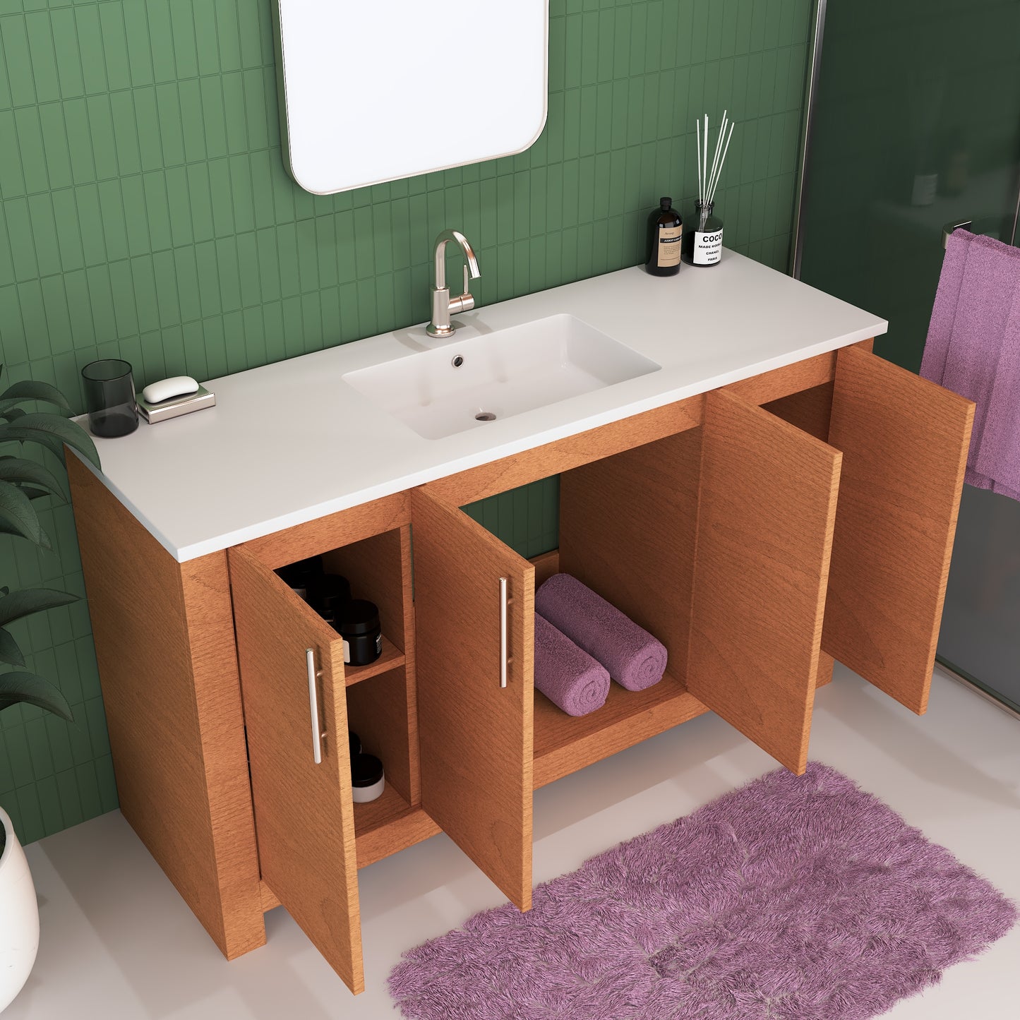 Austin 60" Single Sink Bathroom Vanity with Acrylic integrated counter top