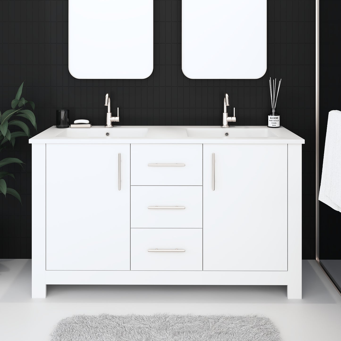 Austin 60" Double Sink Bathroom Vanity with Acrylic integrated counter top