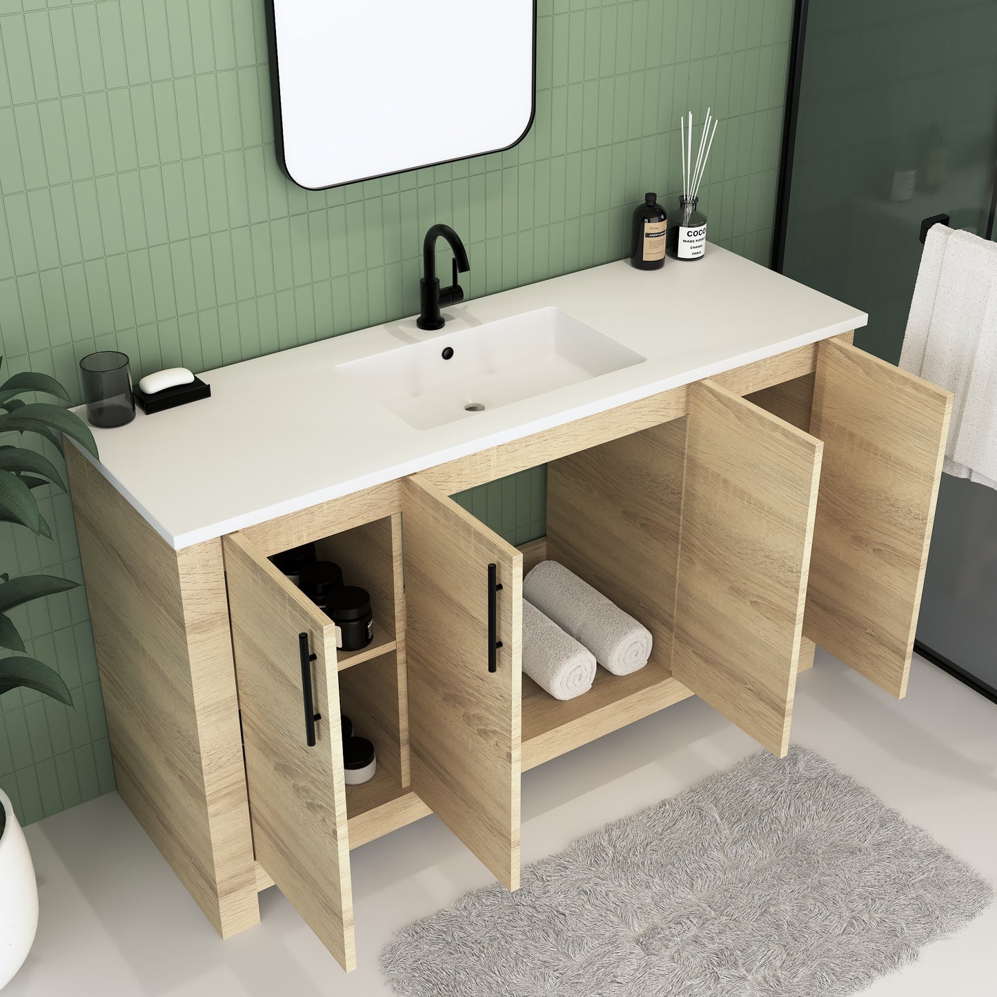 Austin 60" Single Sink Bathroom Vanity with Acrylic integrated counter top