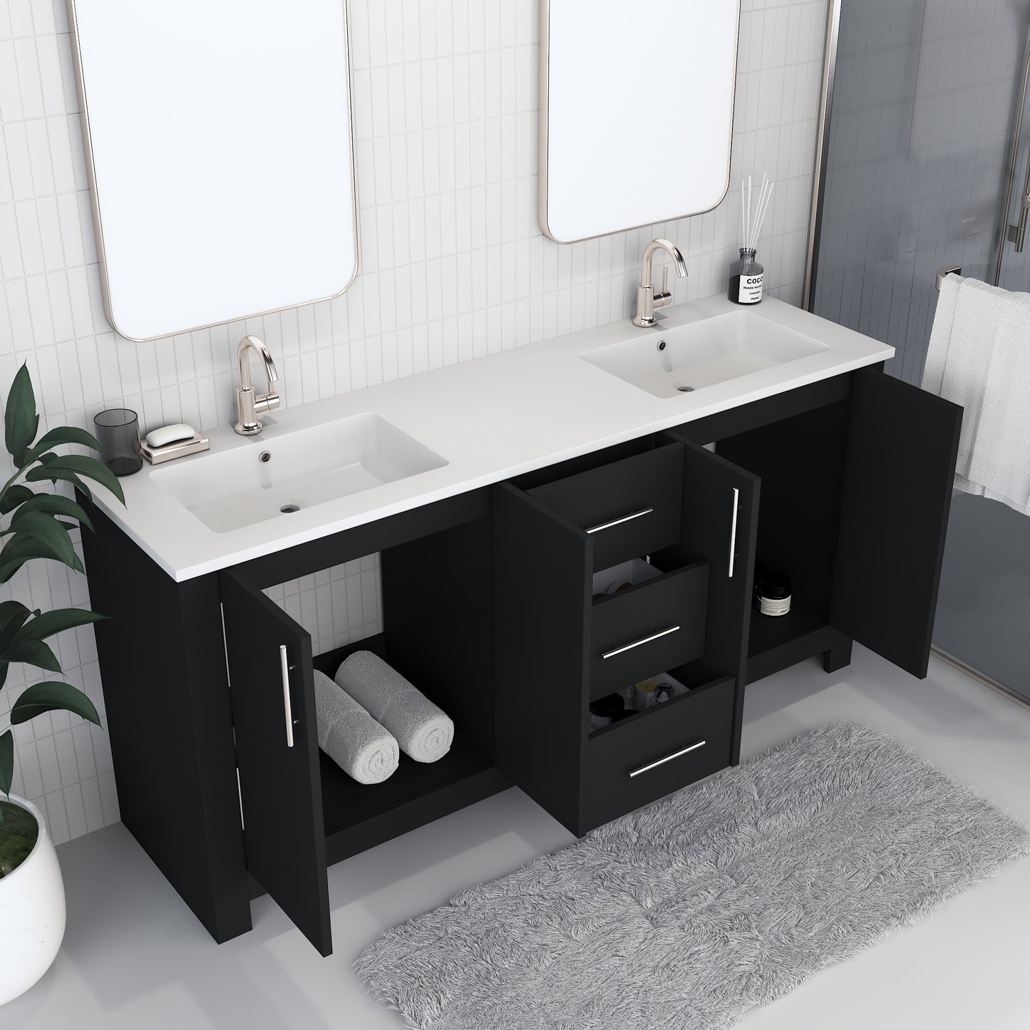 Austin 72" Double Sink Bathroom Vanity with Acrylic integrated counter top