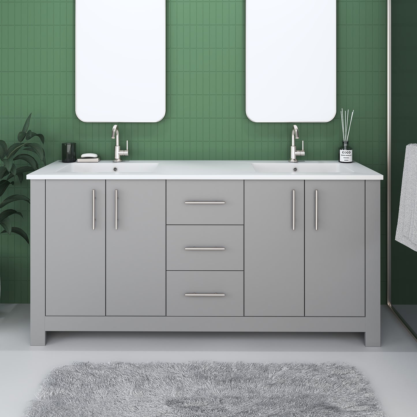 Austin 72" Double Sink Bathroom Vanity with Acrylic integrated counter top