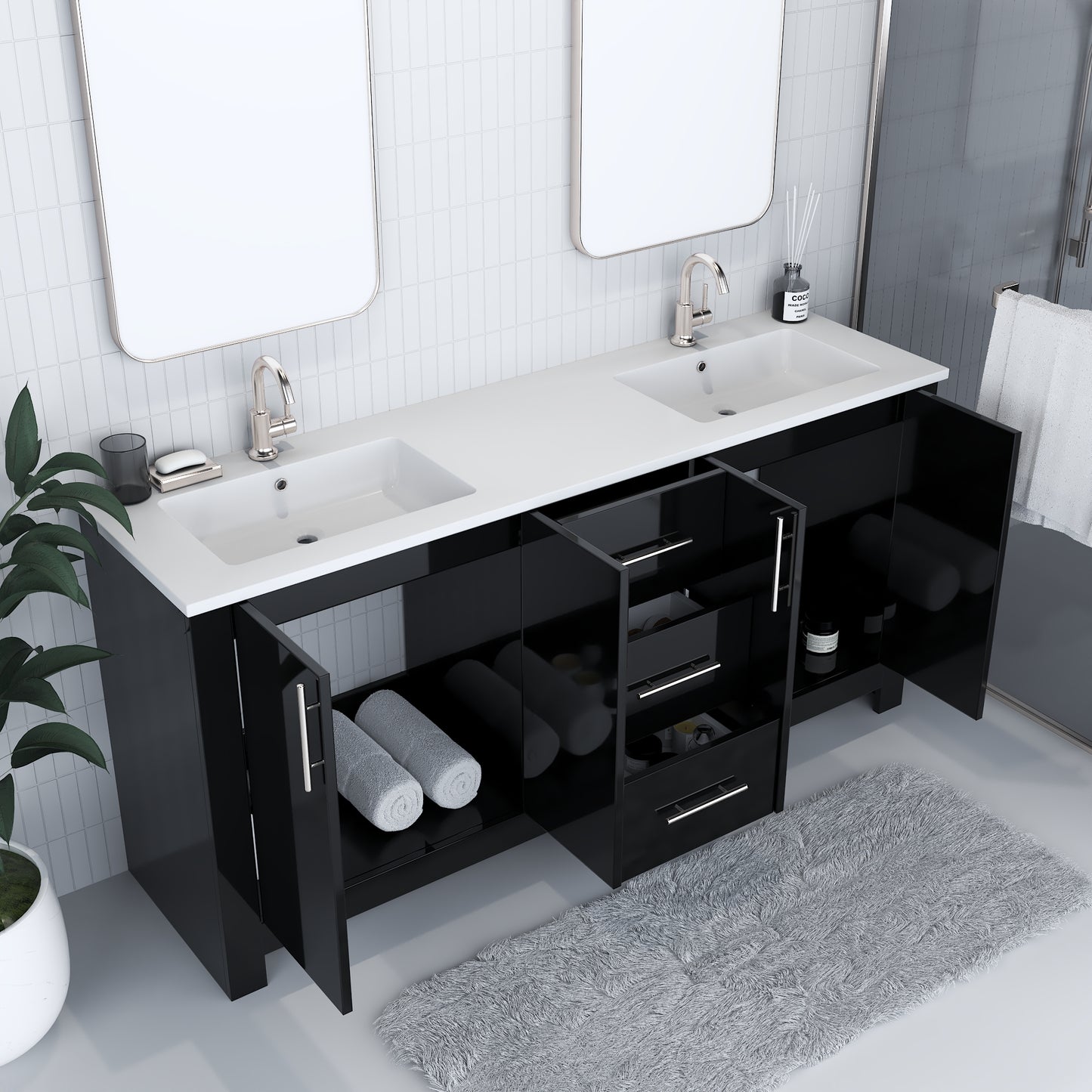 Austin 72" Double Sink Bathroom Vanity with Acrylic integrated counter top