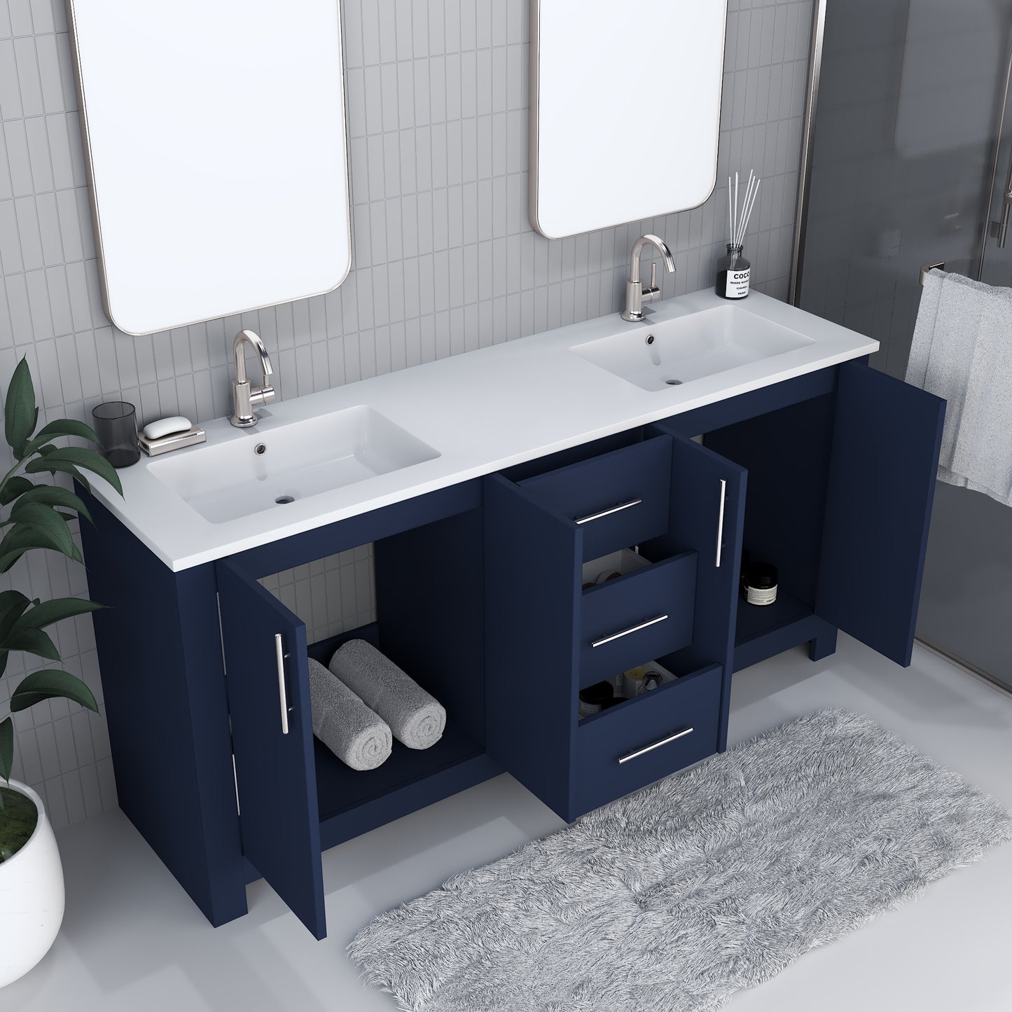 Austin 72" Double Sink Bathroom Vanity with Acrylic integrated counter top