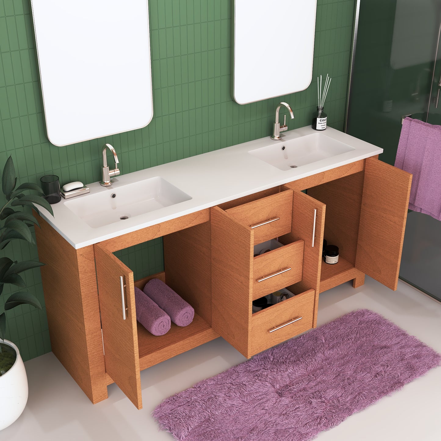 Austin 72" Double Sink Bathroom Vanity with Acrylic integrated counter top