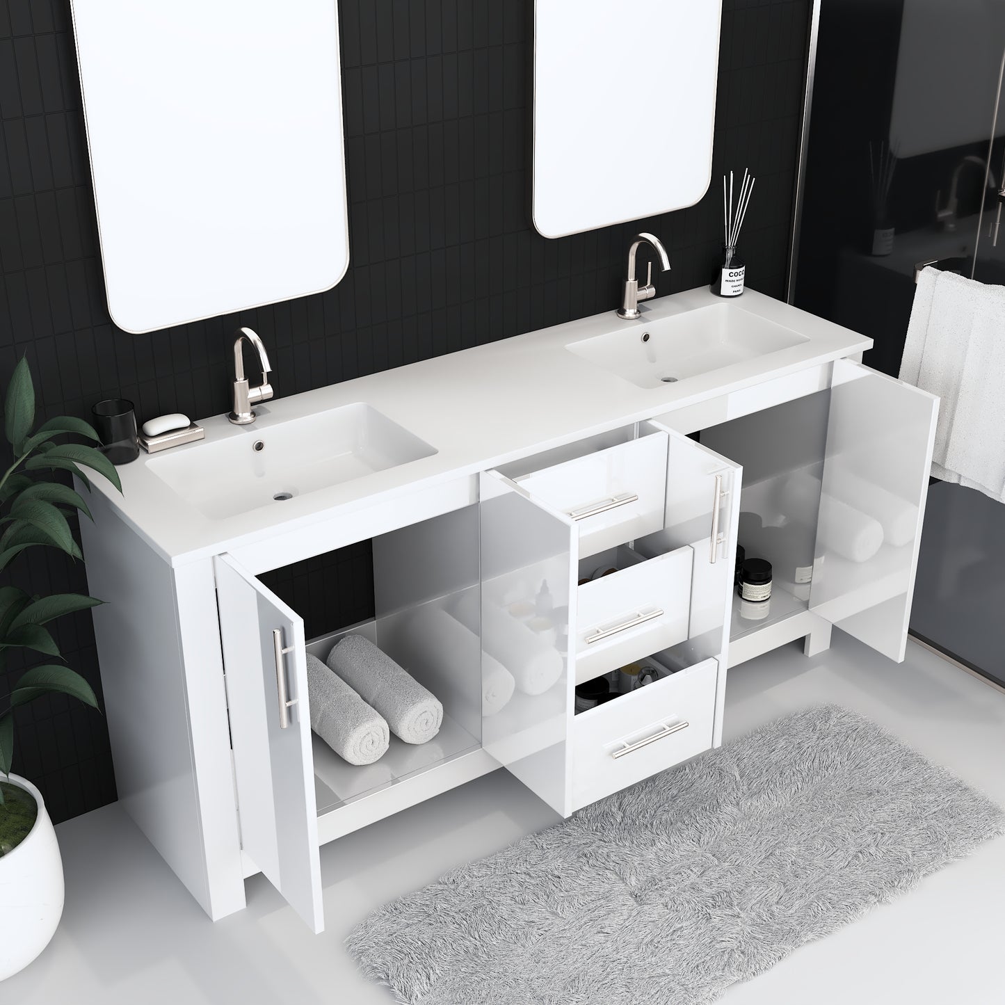 Austin 60" Double Sink Bathroom Vanity with Acrylic integrated counter top