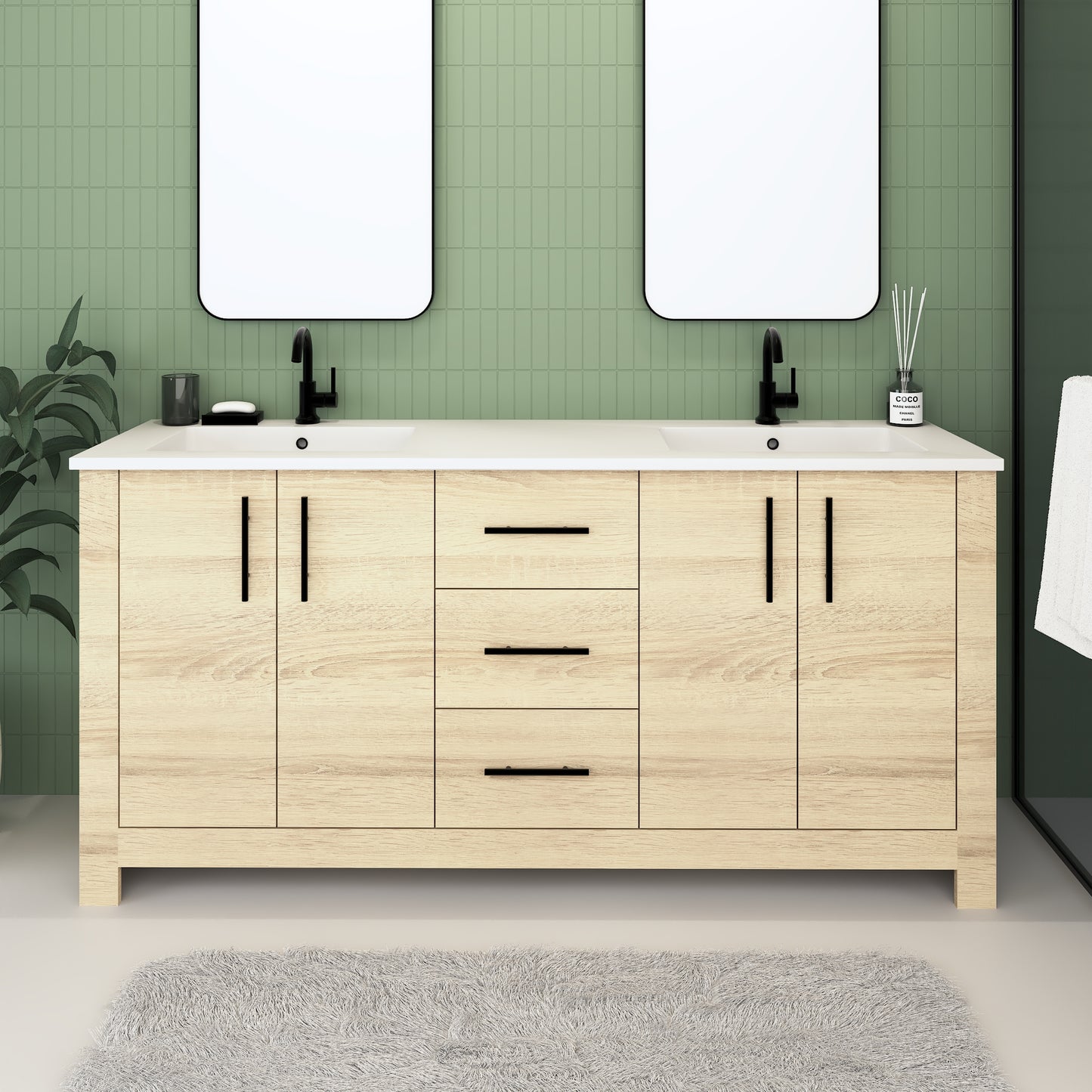 Austin 72" Double Sink Bathroom Vanity with Acrylic integrated counter top