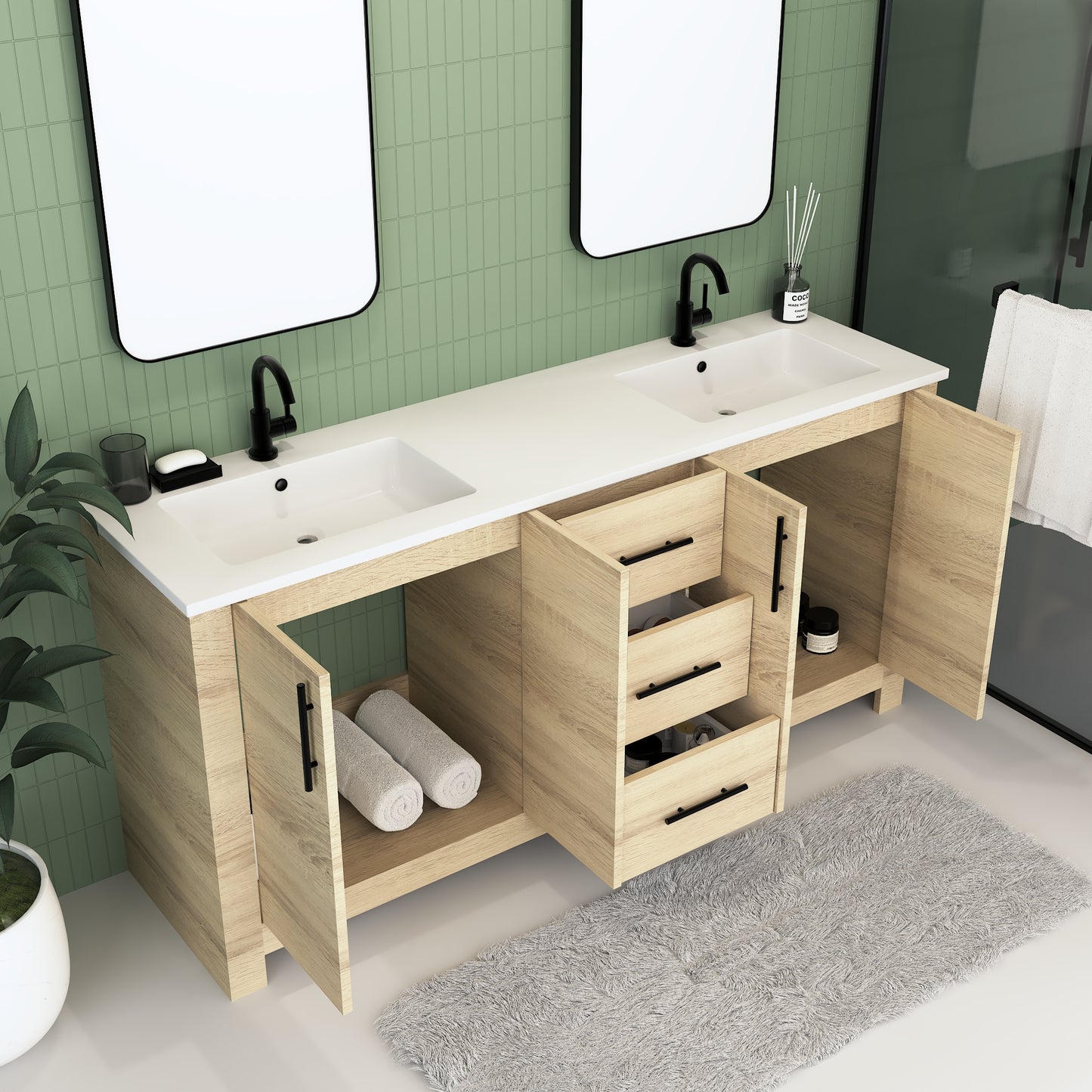 Austin 72" Double Sink Bathroom Vanity with Acrylic integrated counter top