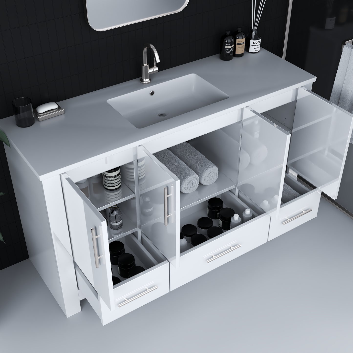 Boston 60" Single Sink Bathroom Vanity with Acrylic integrated counter top