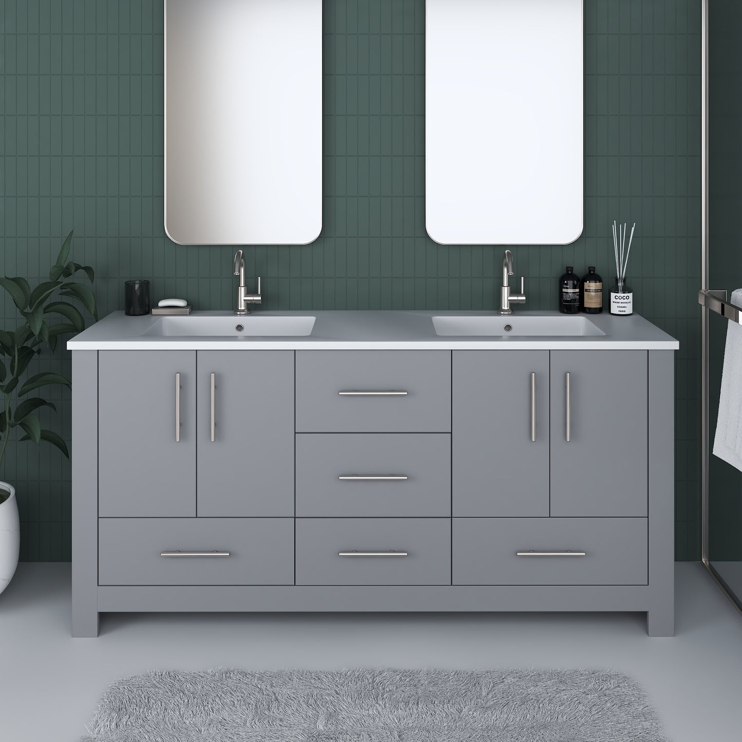 Boston 72" Double Sink Bathroom Vanity with Acrylic integrated counter top