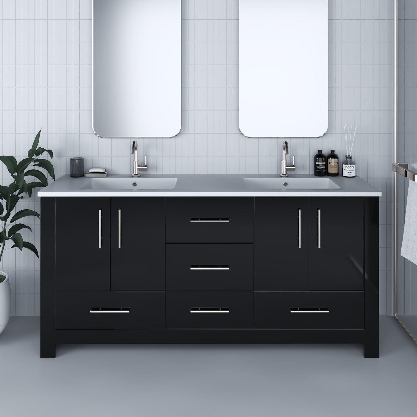 Boston 72" Double Sink Bathroom Vanity with Acrylic integrated counter top