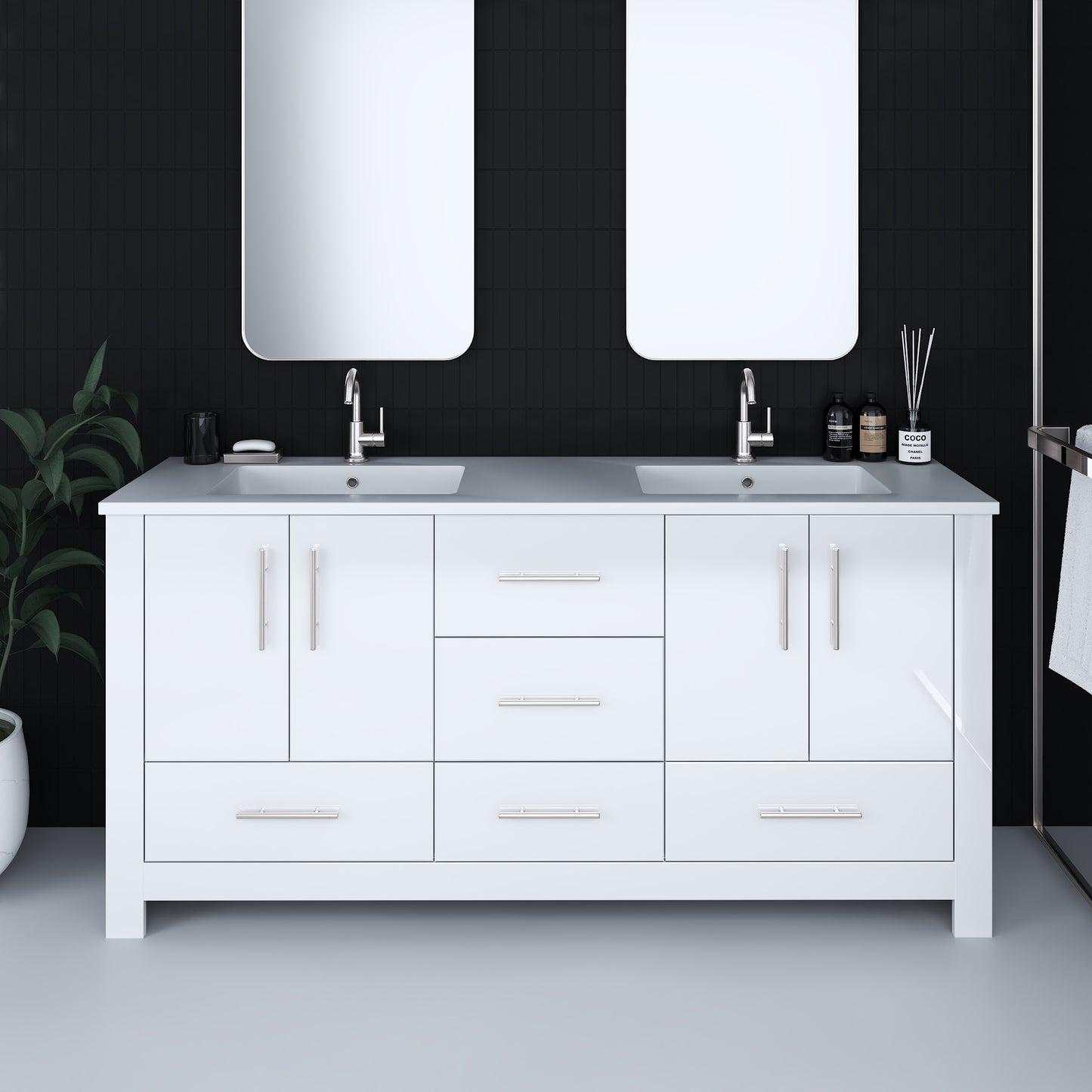 Boston 72" Double Sink Bathroom Vanity with Acrylic integrated counter top