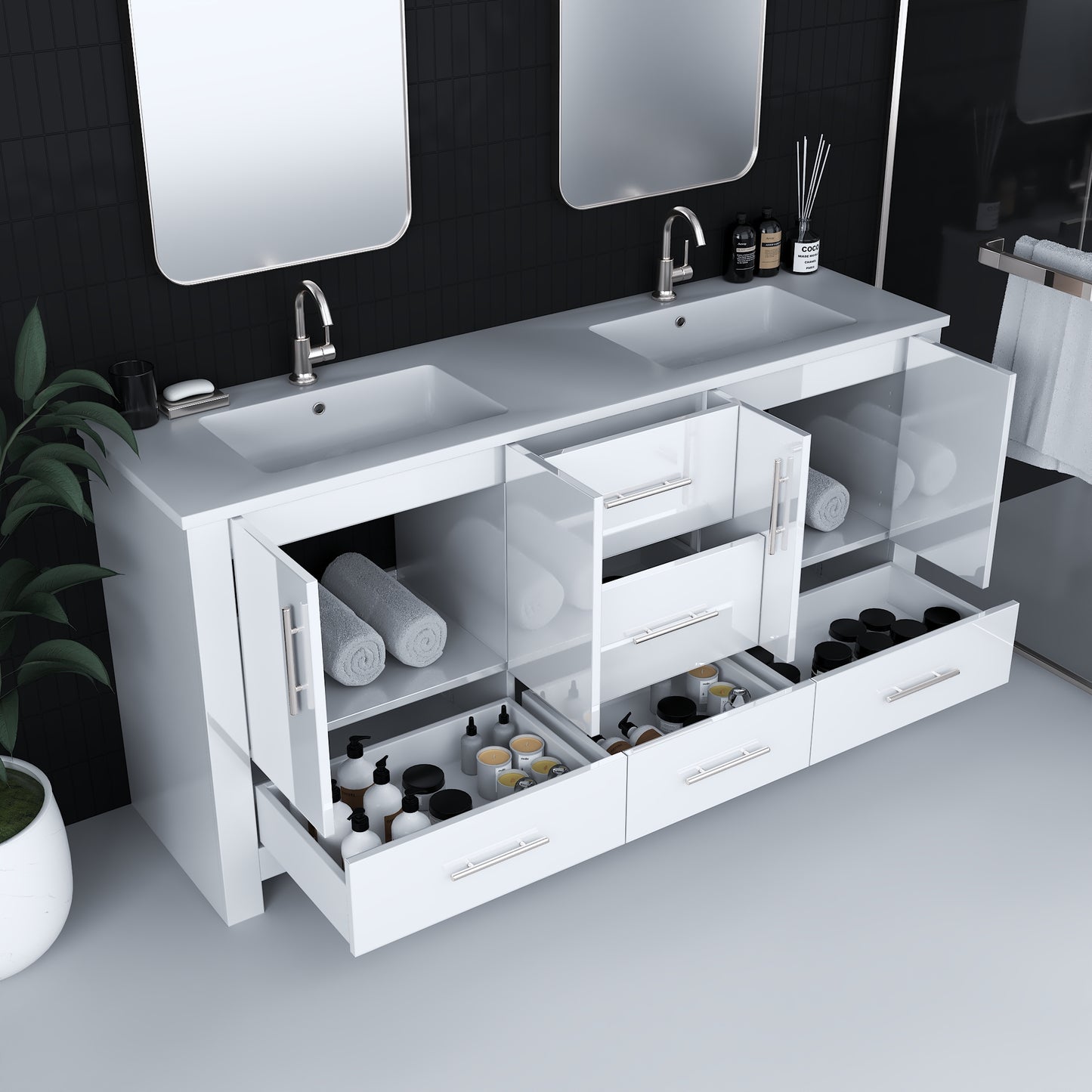 Boston 72" Double Sink Bathroom Vanity with Acrylic integrated counter top