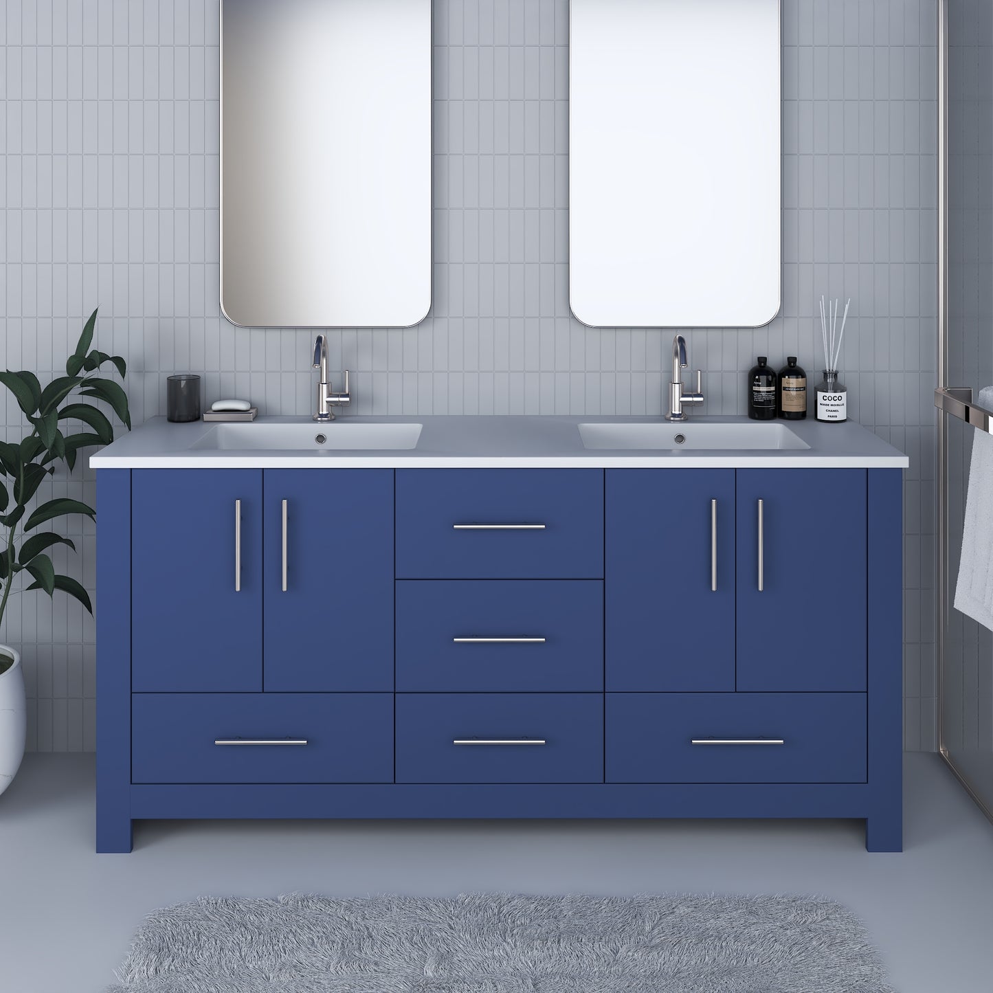 Boston 72" Double Sink Bathroom Vanity with Acrylic integrated counter top