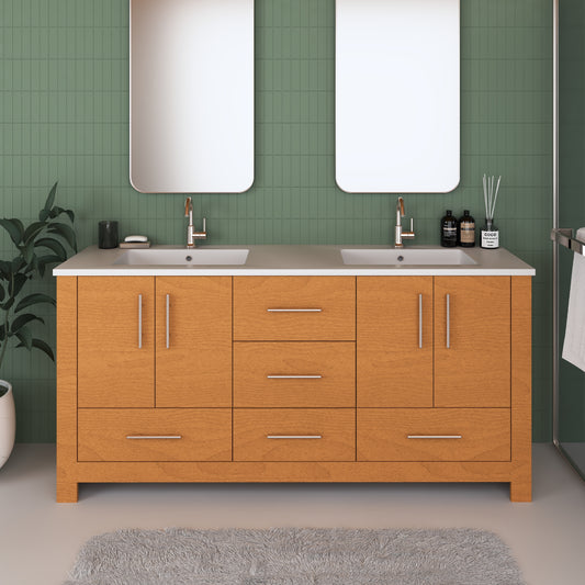 Boston 72" Double Sink Bathroom Vanity with Acrylic integrated counter top