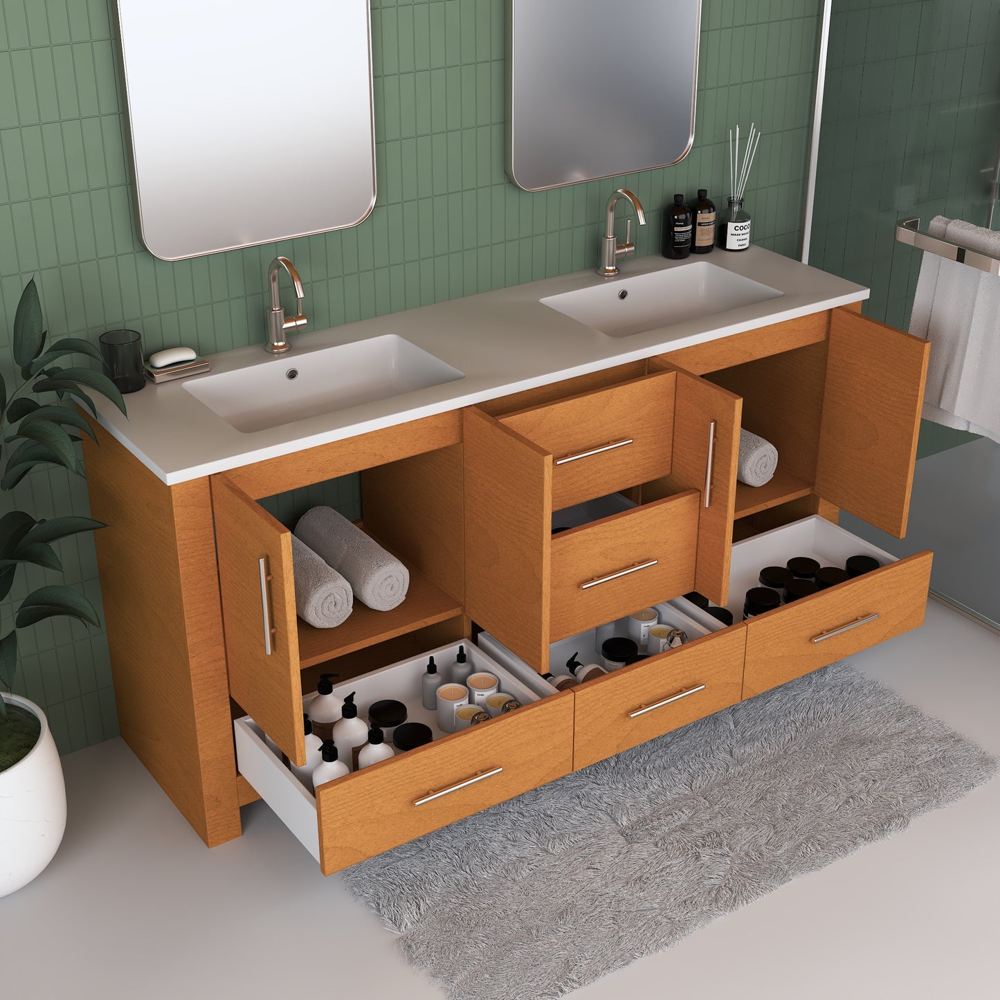 Boston 72" Double Sink Bathroom Vanity with Acrylic integrated counter top