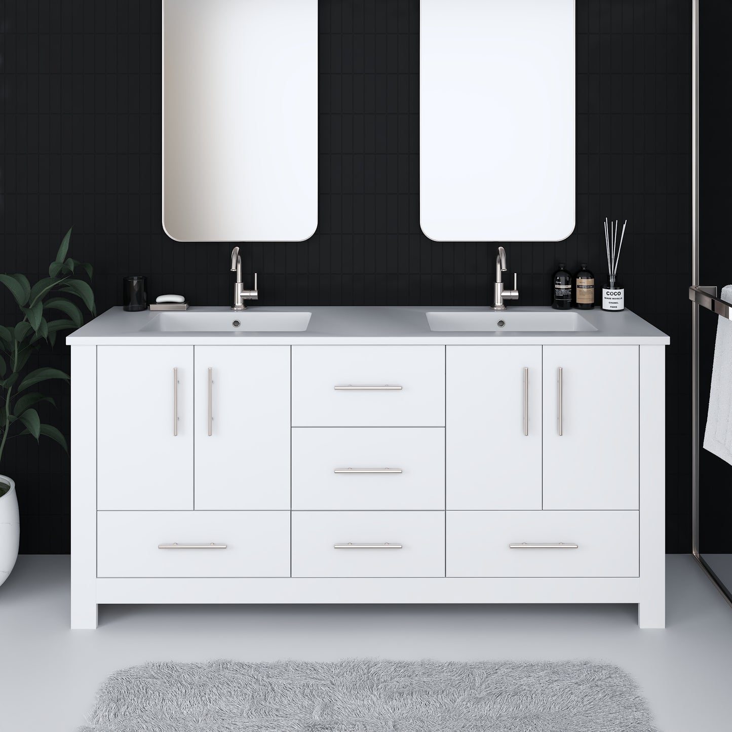 Boston 72" Double Sink Bathroom Vanity with Acrylic integrated counter top