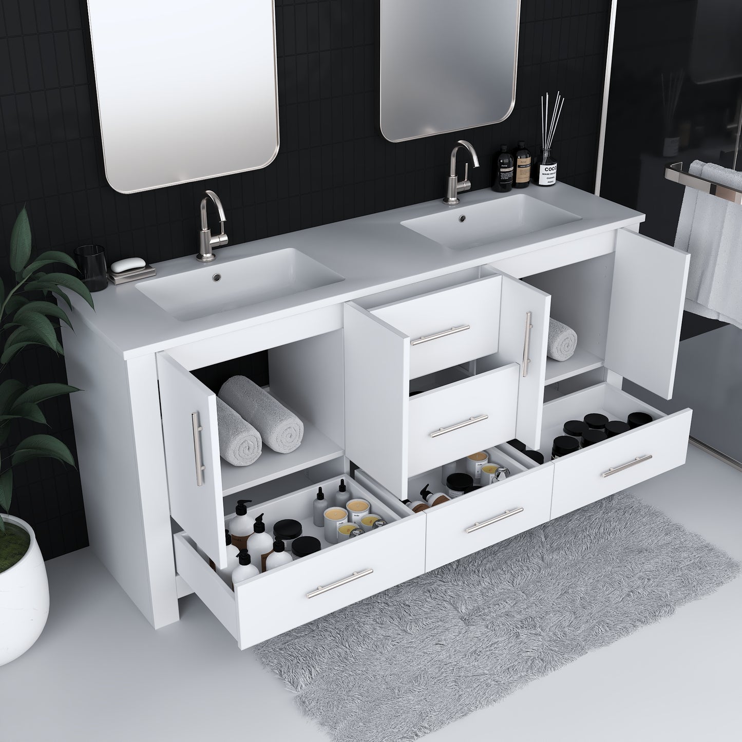 Boston 72" Double Sink Bathroom Vanity with Acrylic integrated counter top