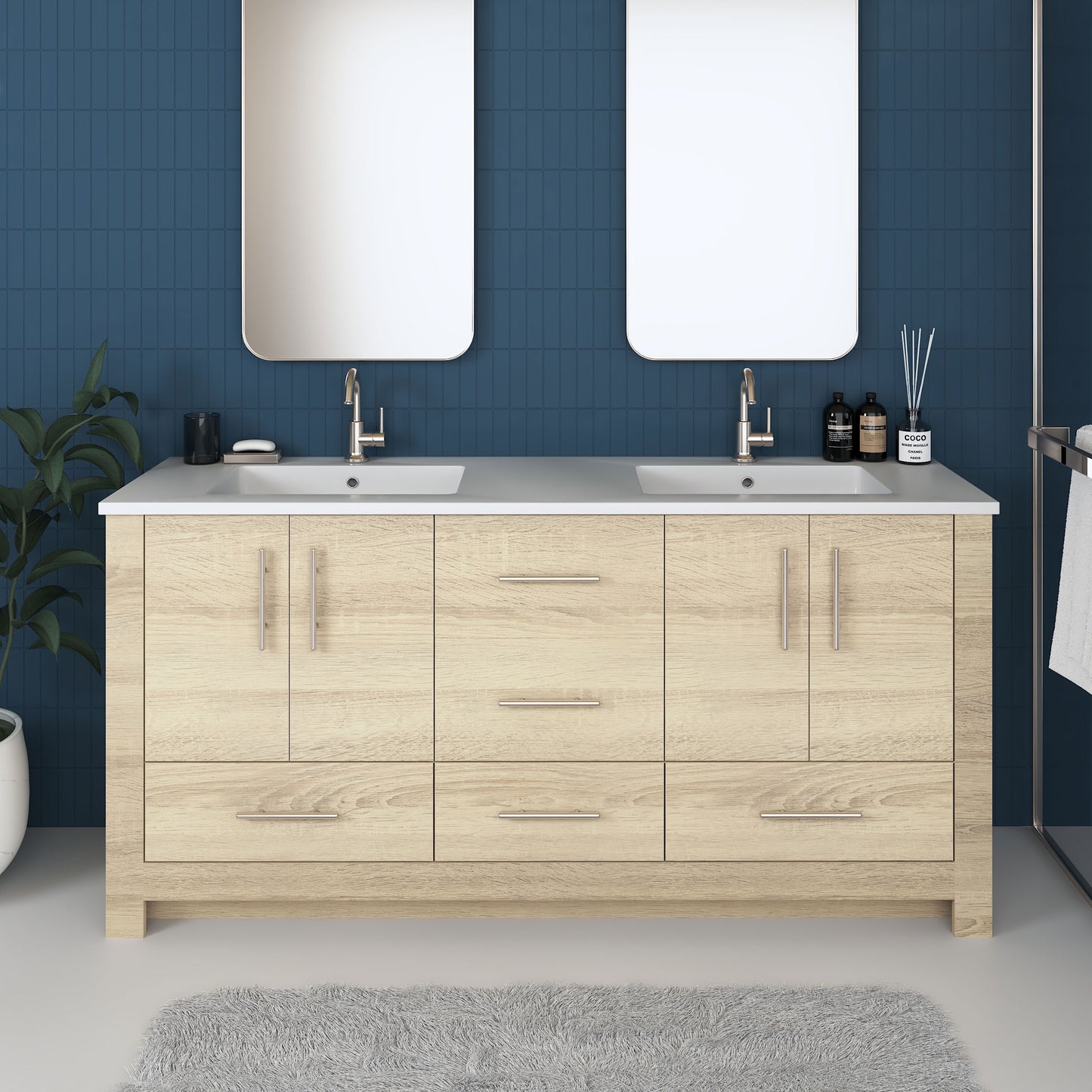 Boston 72" Double Sink Bathroom Vanity with Acrylic integrated counter top