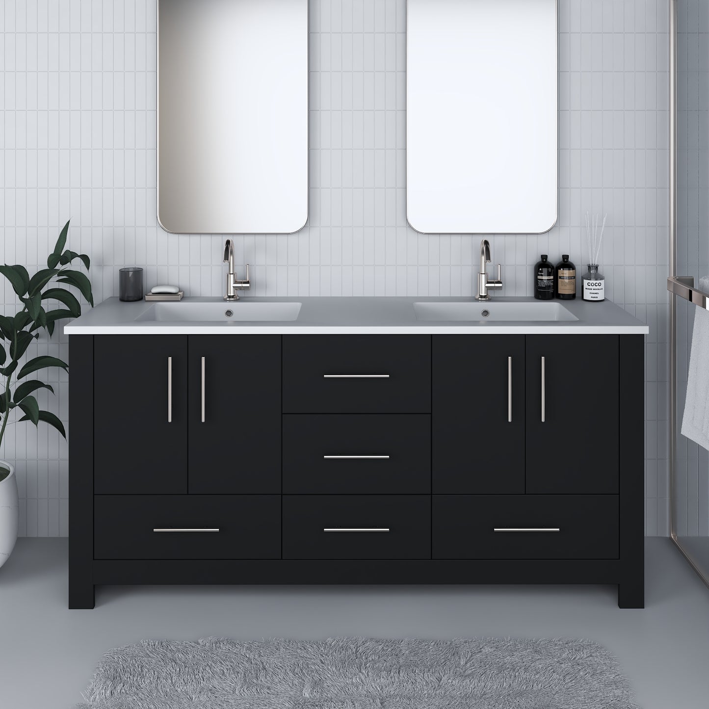 Boston 72" Double Sink Bathroom Vanity with Acrylic integrated counter top