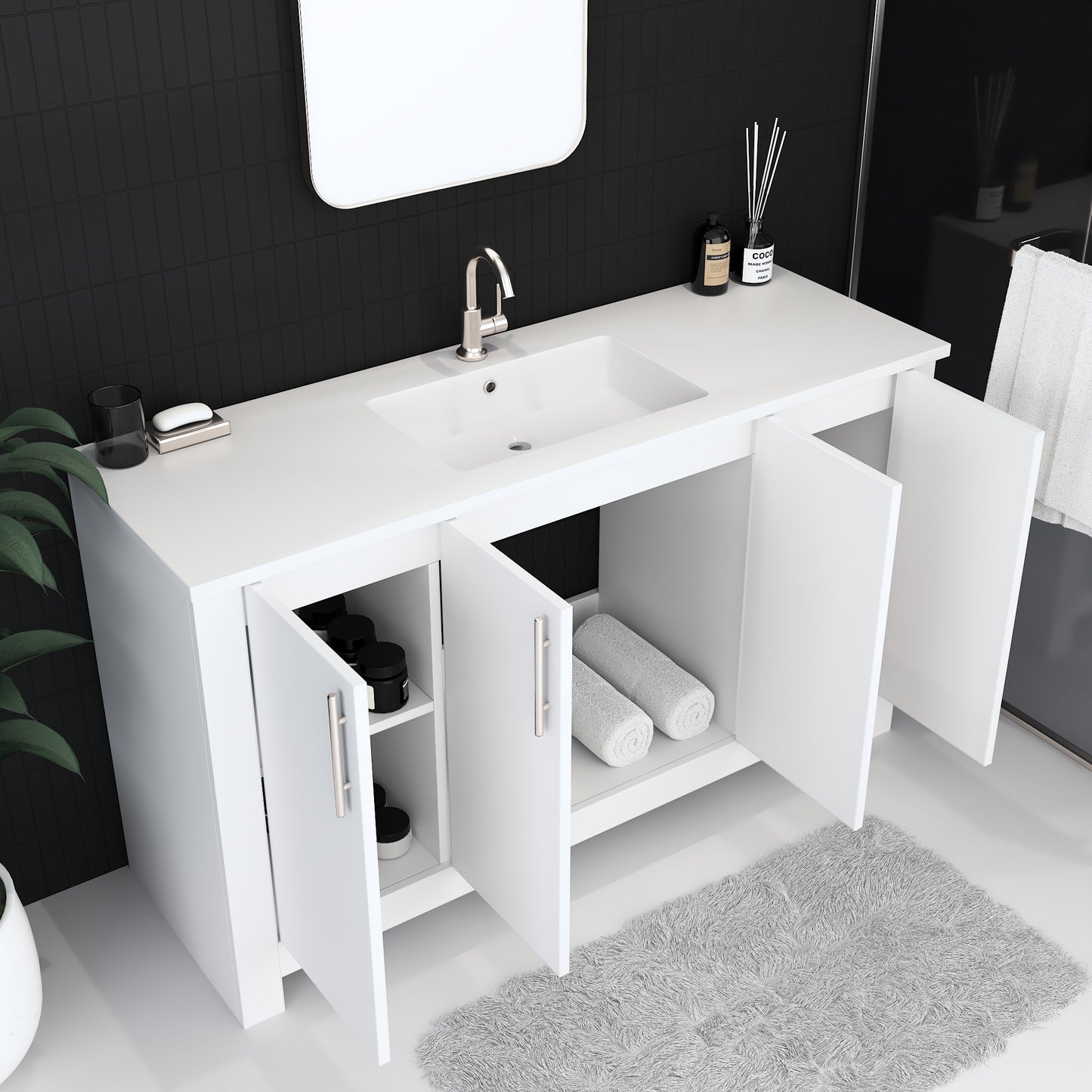 Austin 60" Double Sink Bathroom Vanity with Acrylic integrated counter top