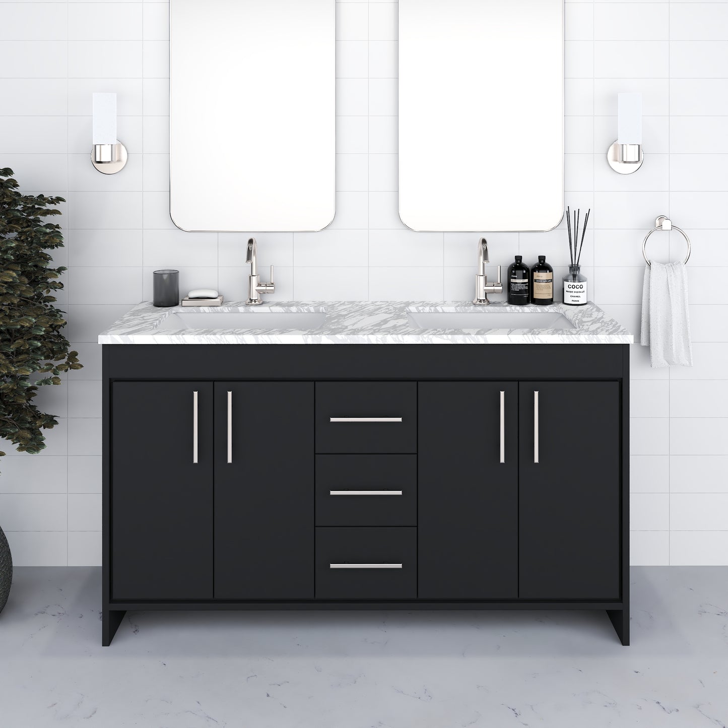 Capri 60" Double Sink Bathroom Vanity with integrated counter top