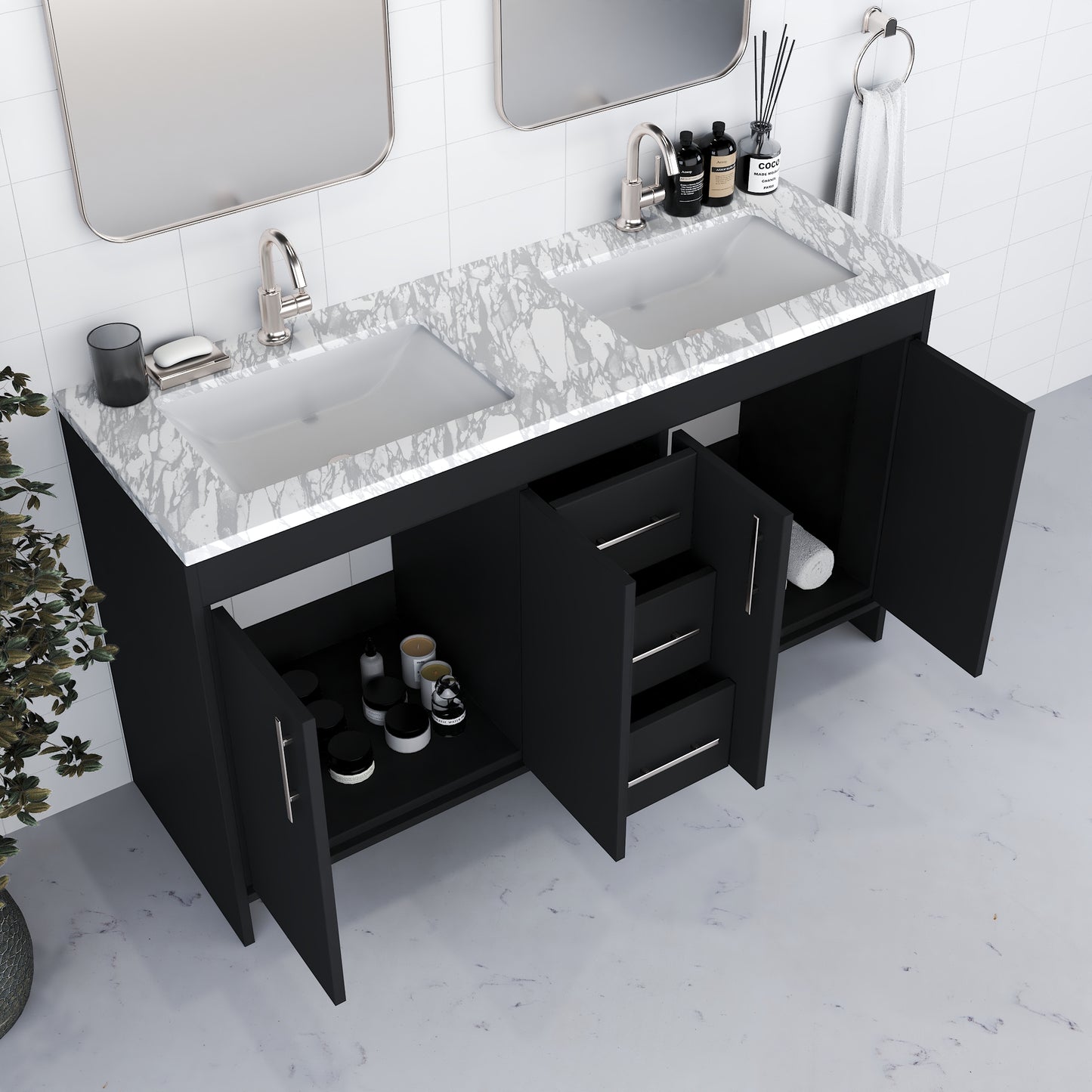 Capri 60" Double Sink Bathroom Vanity with integrated counter top