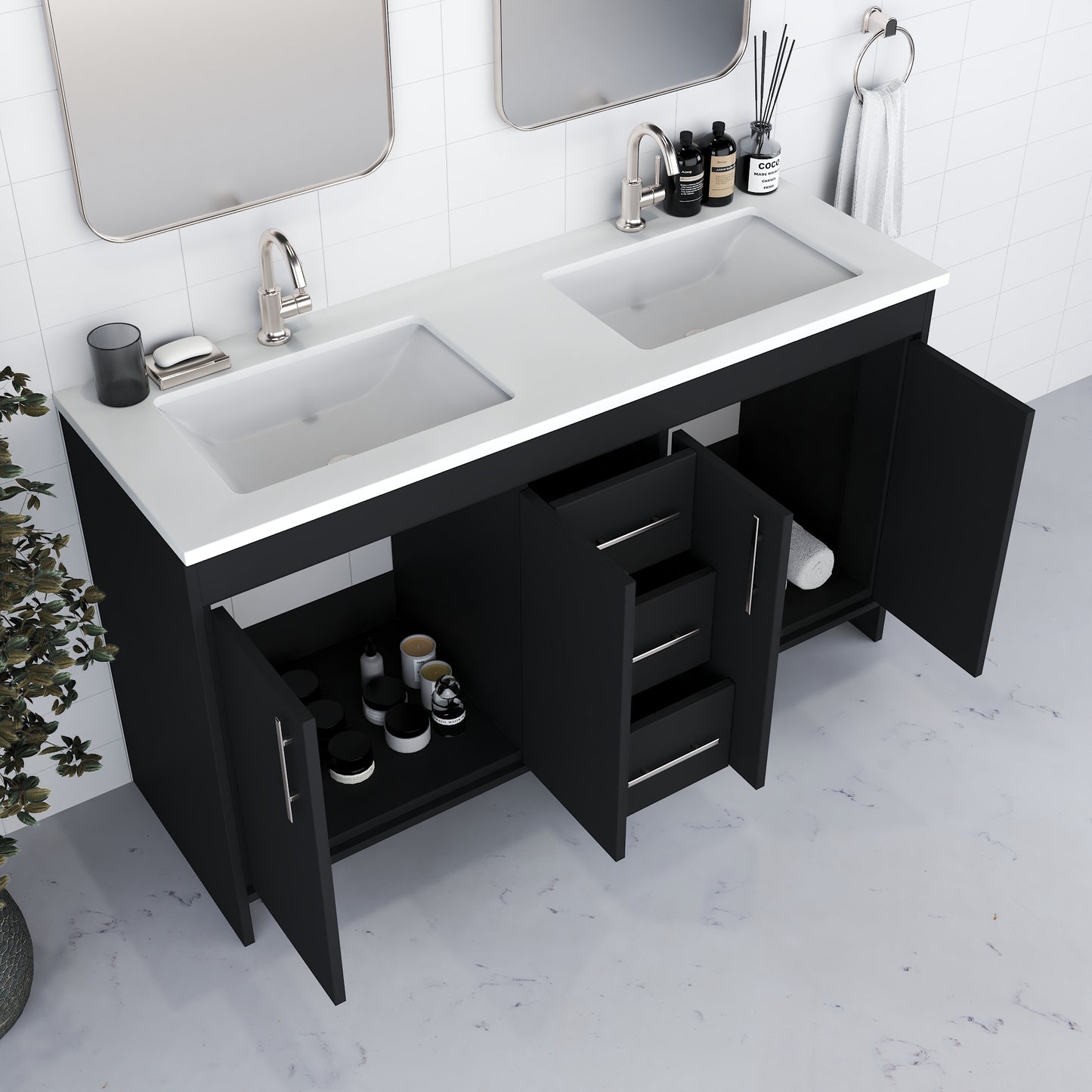 Capri 60" Double Sink Bathroom Vanity with integrated counter top