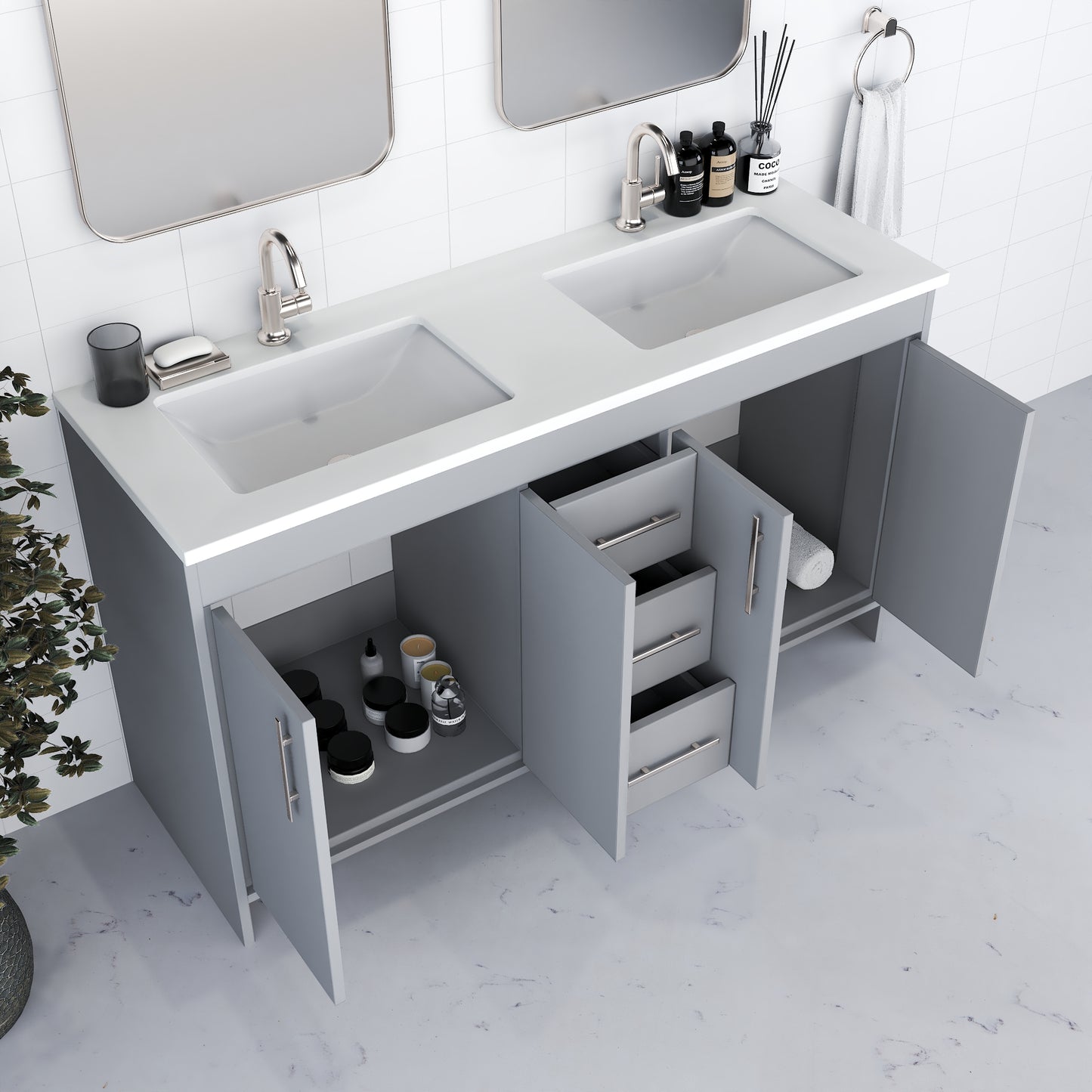 Capri 60" Double Sink Bathroom Vanity with integrated counter top