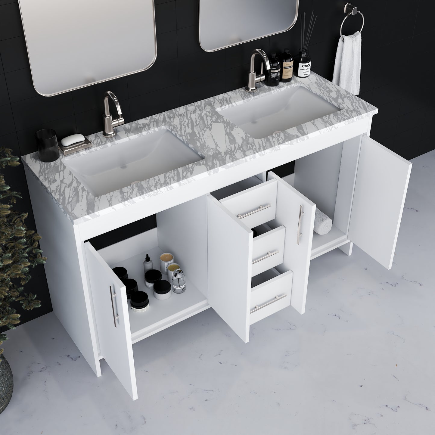 Capri 60" Double Sink Bathroom Vanity with integrated counter top