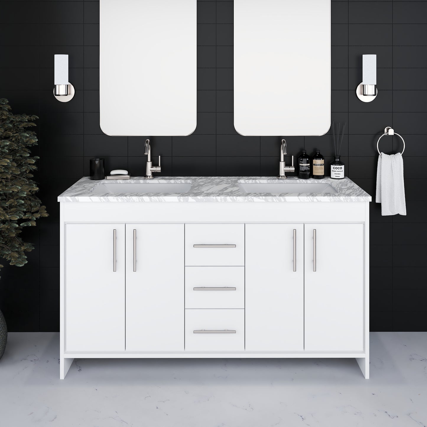 Capri 60" Double Sink Bathroom Vanity with integrated counter top